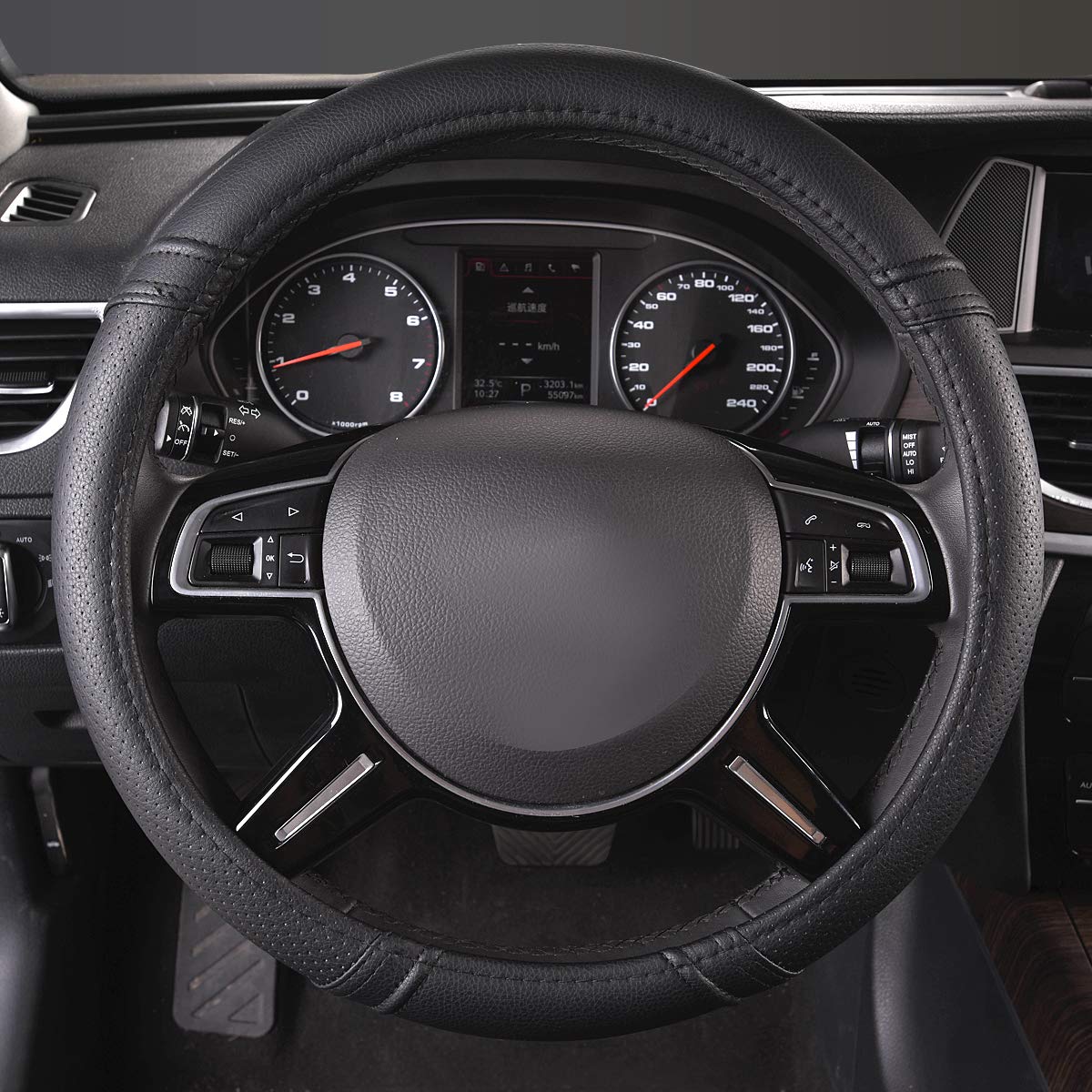 Car Pass Classical Leather Automotive Universal Steering Wheel Covers,Universal Fit for Suvs,Trucks,Sedans,Cars,Vans,14.5-15inch