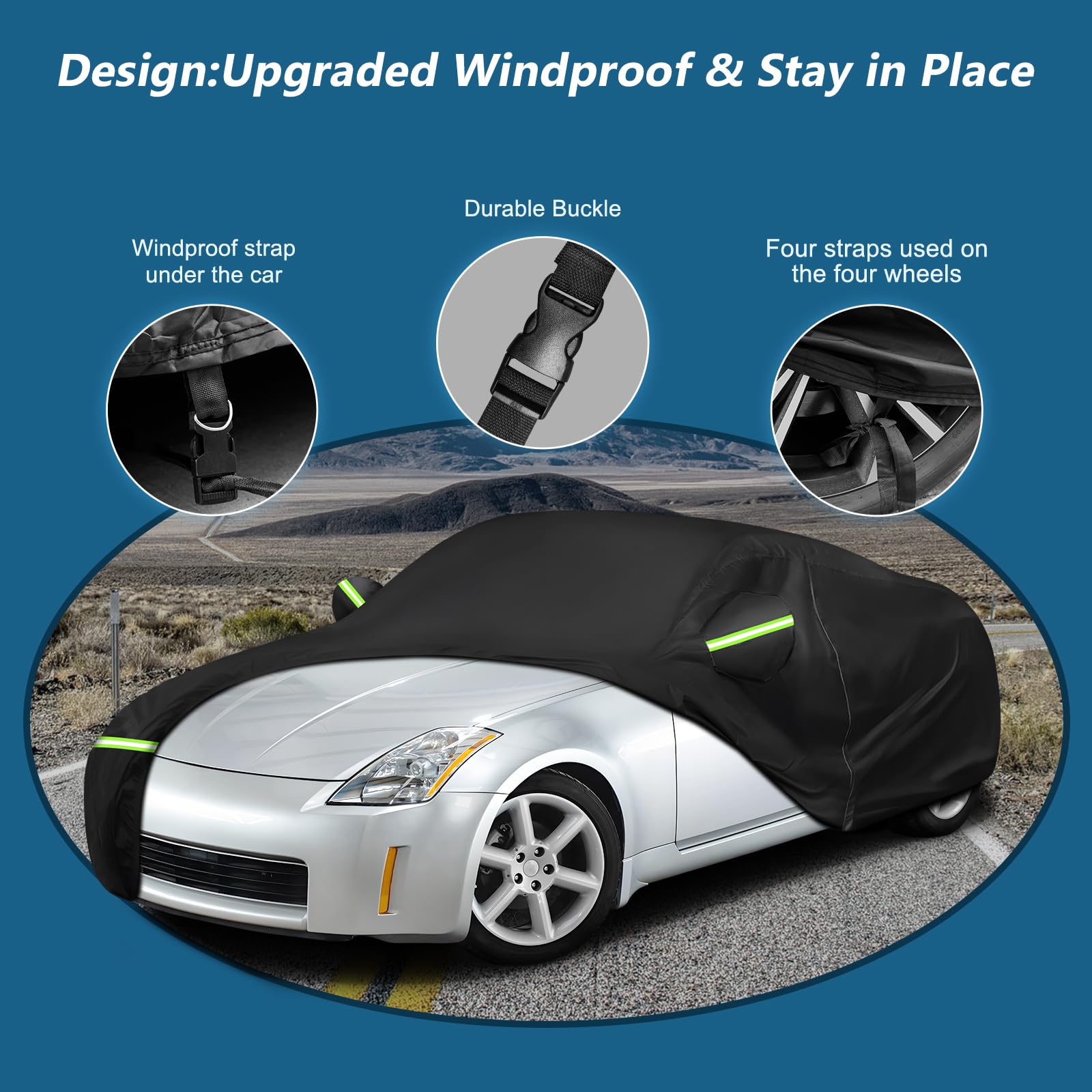 BIGACOVER Waterproof Car Cover for 2003-2009 Nissan 350Z, Heavy Duty 210D Oxford Cloth, Black, All Weather Protection