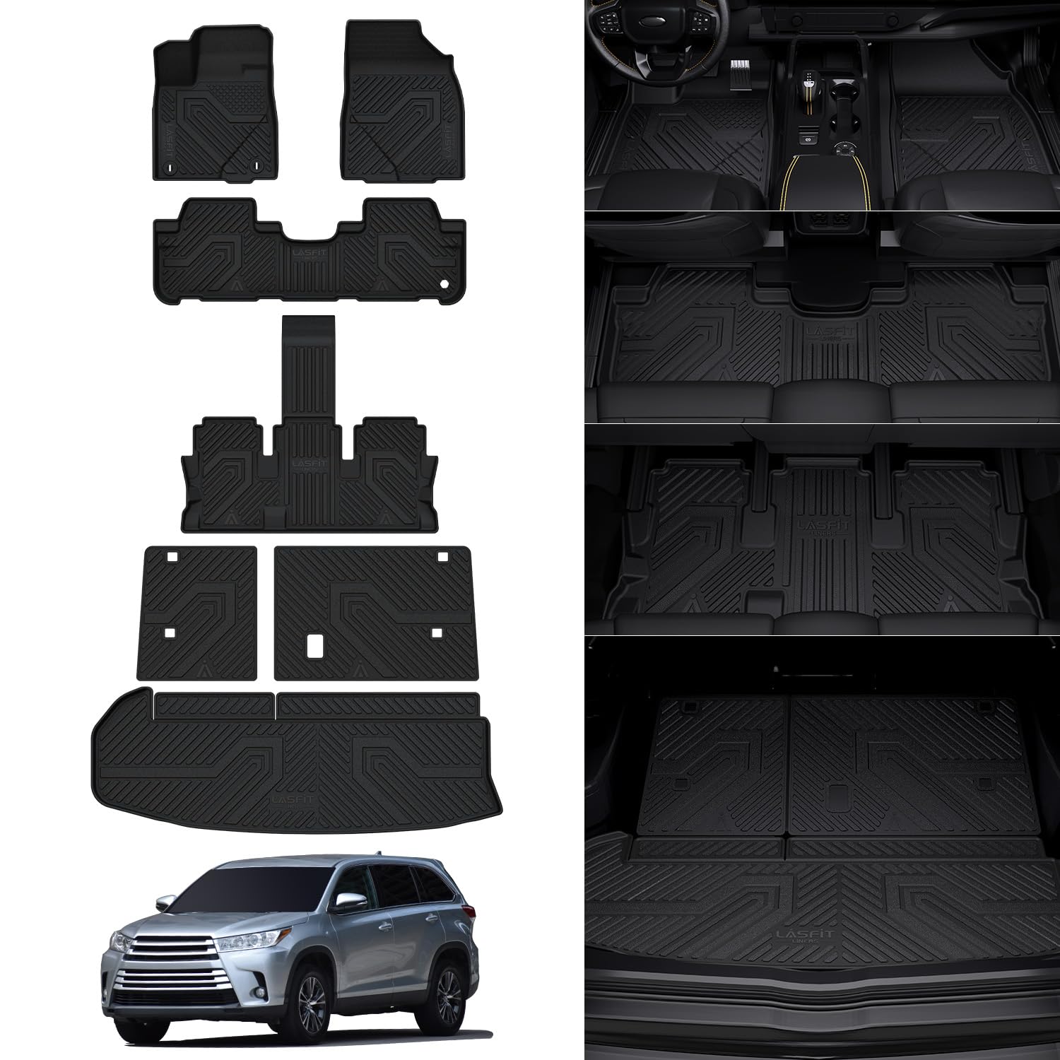 Lasfit Floor Mats&Trunk Mat For Toyota Highlander 2014-2019(Not For Hybrid), All Weather Tpe Mats Floor Liner For Highlander Le/