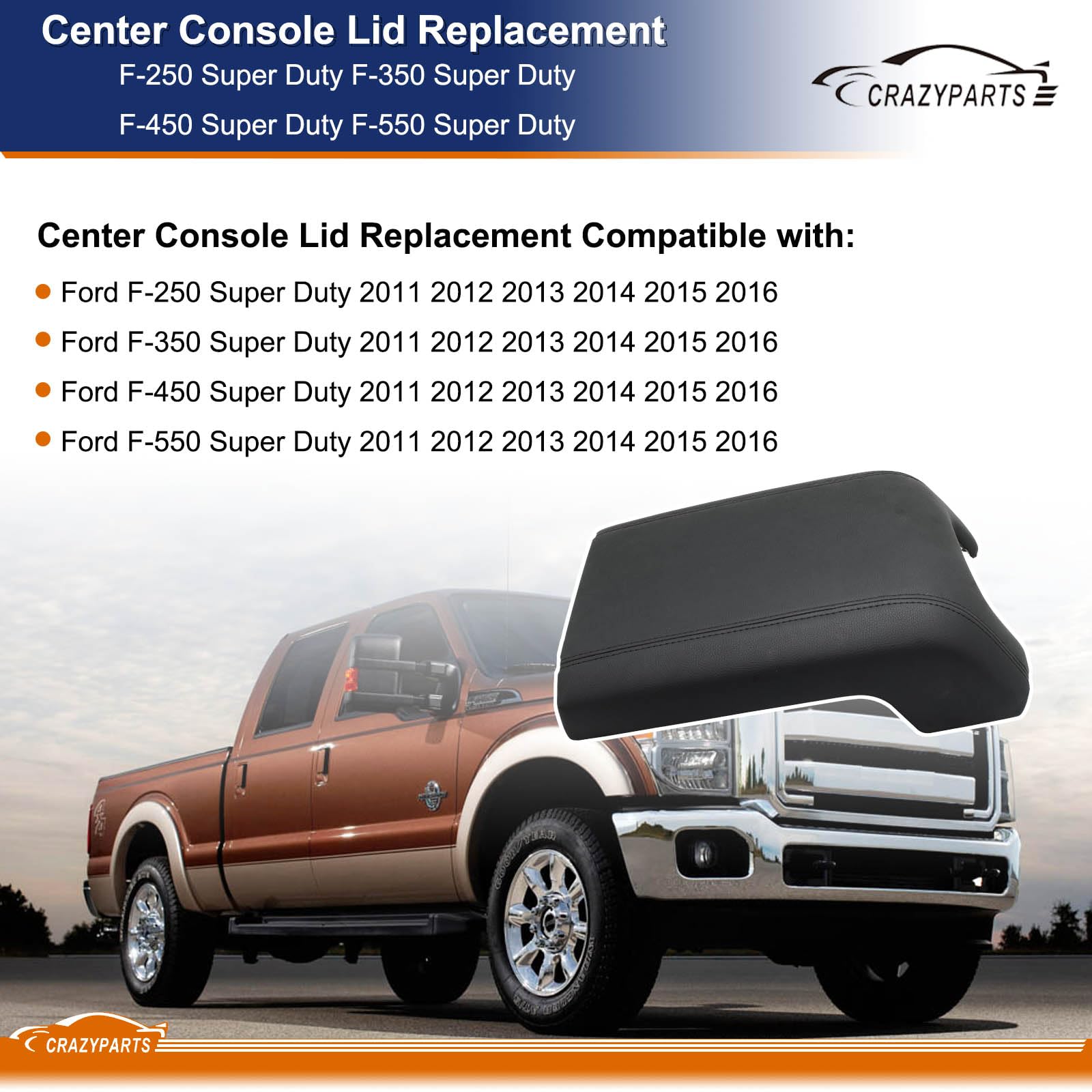 CRAZYPARTS Center Console Lid Replacement Compatible with F-250 F-350 F-450 F-550 Super Duty 2011 2012 2013 2014 2015 2016 Repla