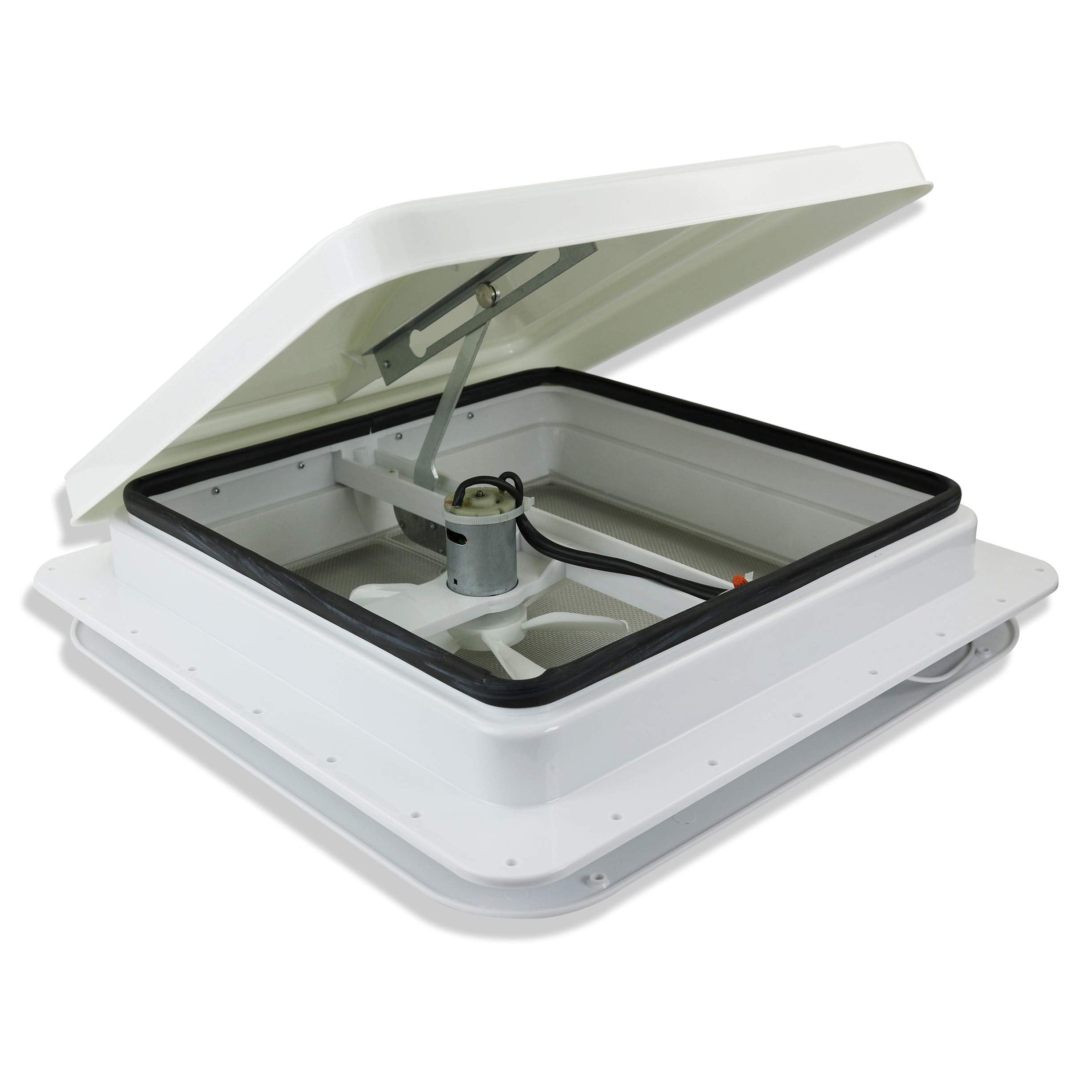 Leisure Coachworks 14'' Rv Trailer Roof Vent Complete 12 Volt Fan W/White Lid And Interior Garnish