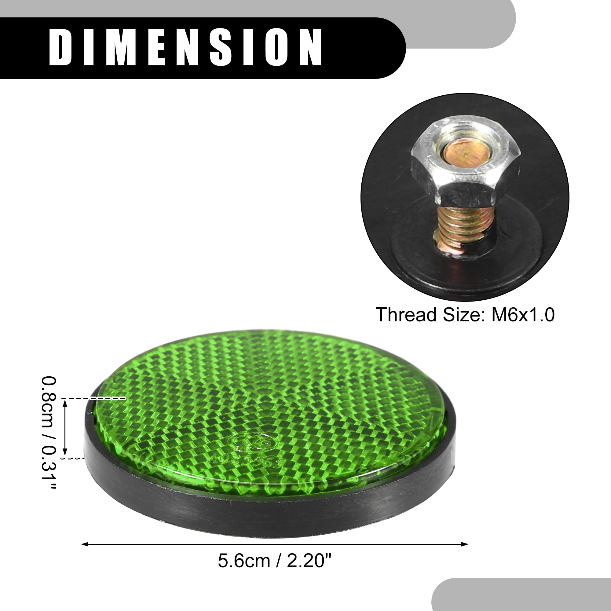 Partuto 6Pcs 2.20'X0.31' Universal Reflector - Round Motorcycle Bike Safety Reflector Increase Visibility And Safety On The Road - Plastic Green
