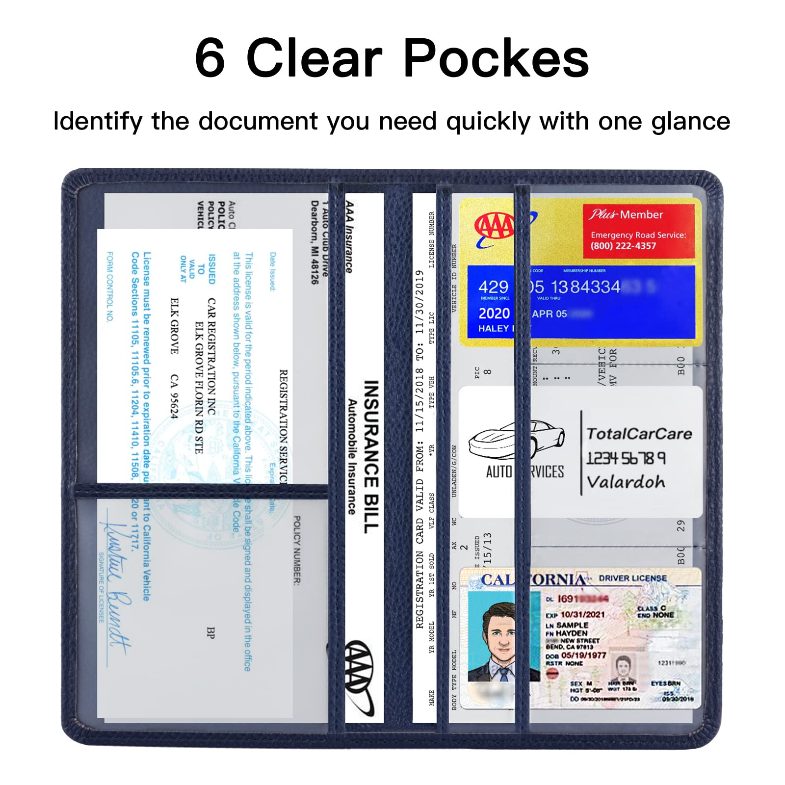 Valardoh Premium Car Document Holder, Faux Leather, Deep Blue, Model V-QCWJJ-Blue, for Registration & Insurance Cards
