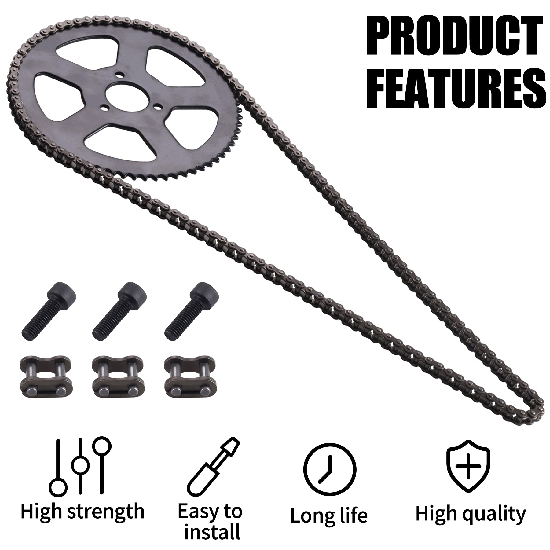CNCMOTOK 25H 136Links Chain + 68T 68 Tooth Rear Sprocket,fit for 49CC Mini Small Sports Car Pocket Bike 2 Stroke Off-Road Motorc