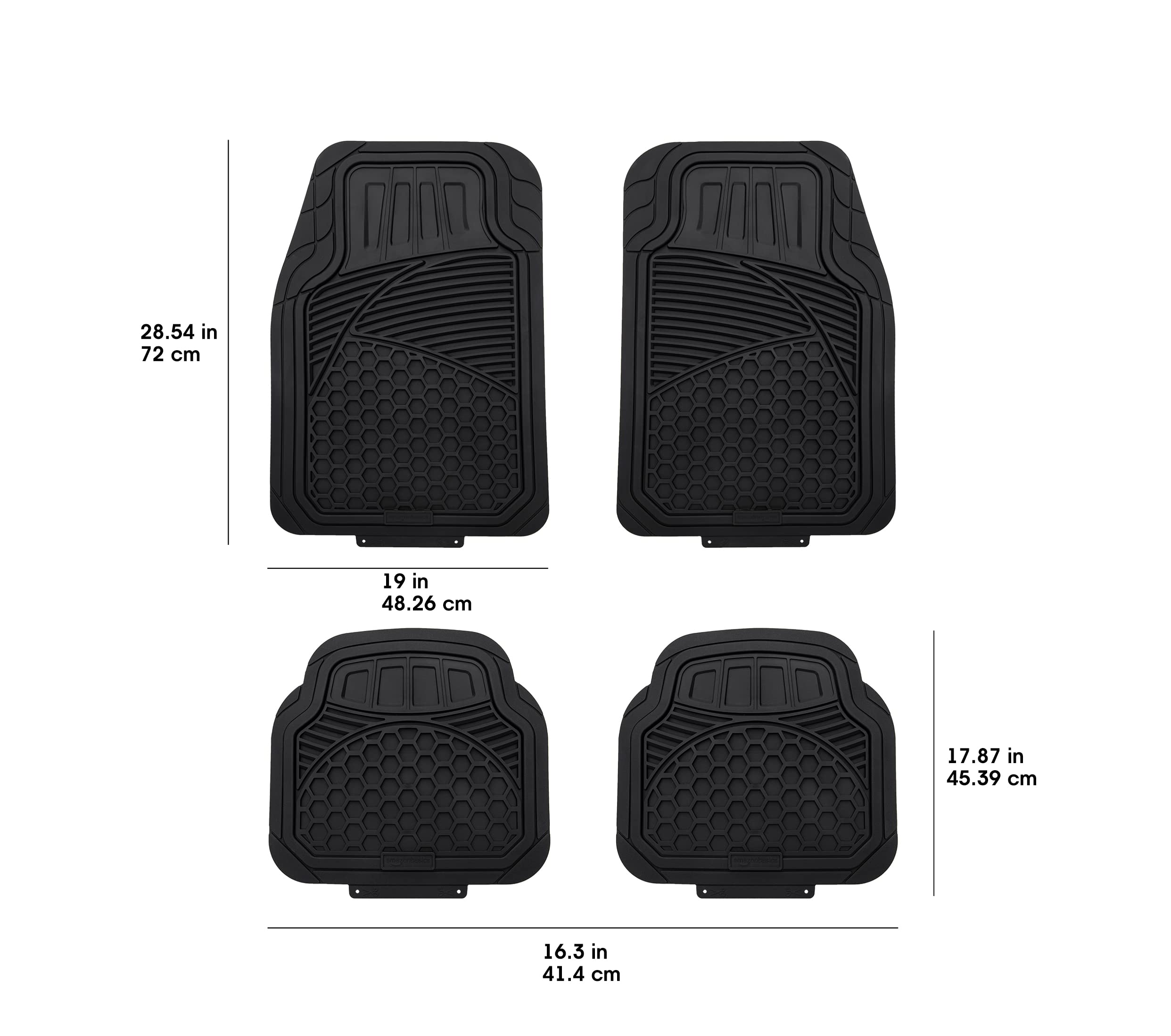 Amazon Basics Heavy Duty Car Floor Mat, Pvc Faux Rubber, With Carpet Backing, Universal Deluxe All-Weather Trim To Fit For 95% A