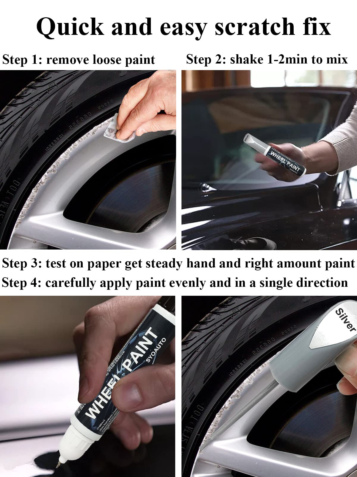 Syoauto Black Rim Touch Up Paint Rim Scratch Repair Pen Wheel Touch Up Paint Car Rim Paint Pen Universal Color Satin Matte Black