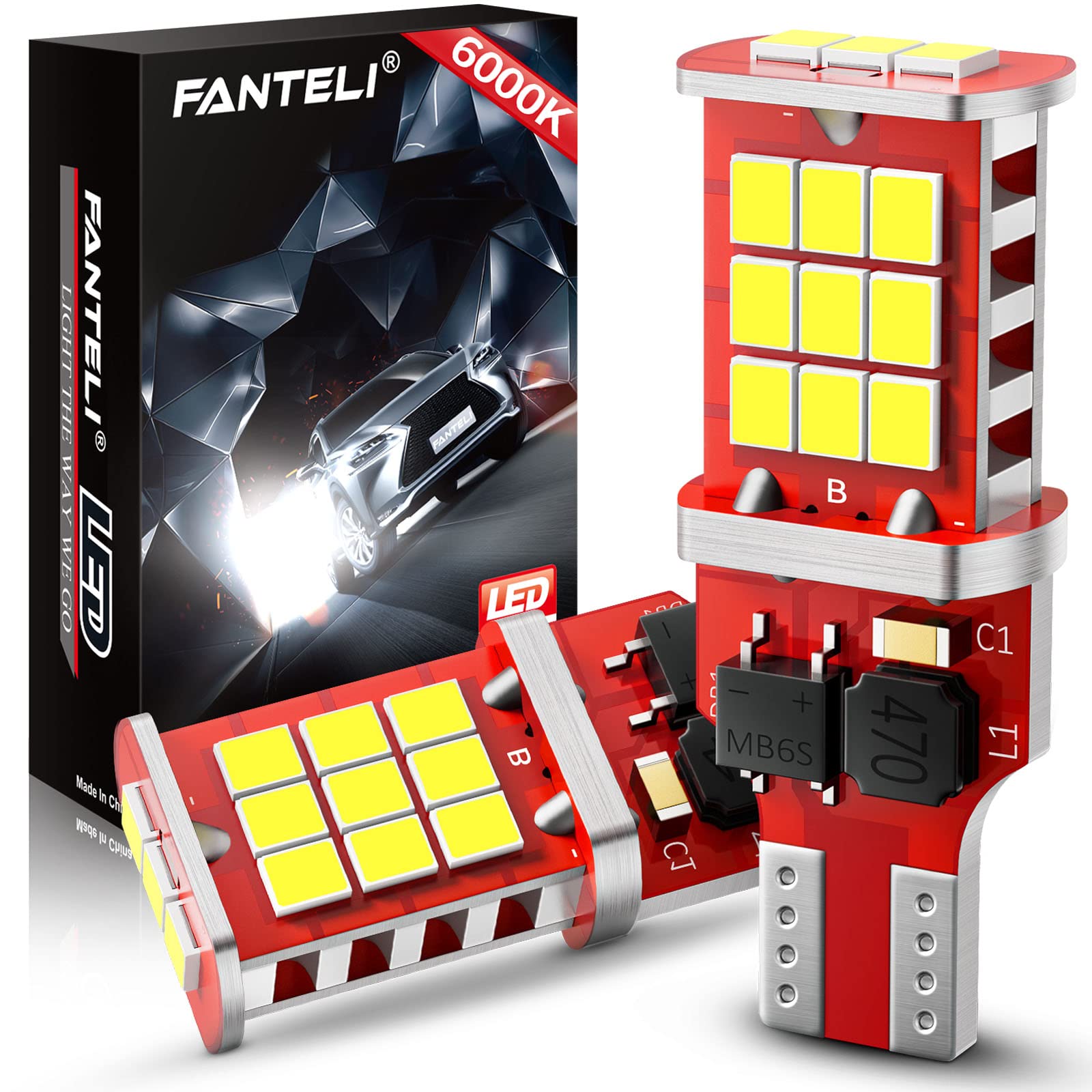 Fanteli 921 Led Bulb 6000K White, Strobe Flashing Led Reverse Lights, High Power 921 Bulb 21-Smd Leds Error Free T15 912 922 906