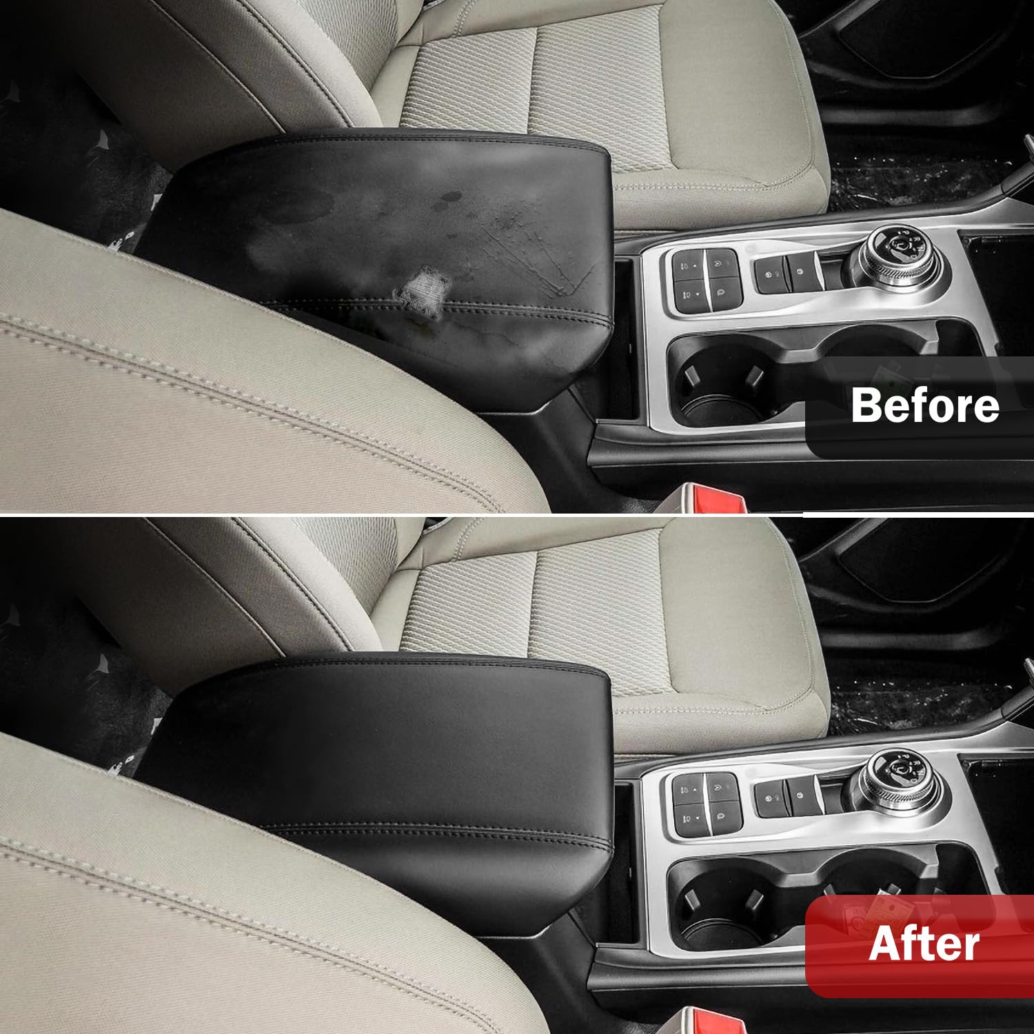 KBH Center Console Armrest Cover for Ford Explorer 2020-2026, Black Vinyl Leather Protector, Anti-Scratch Interior Accessory