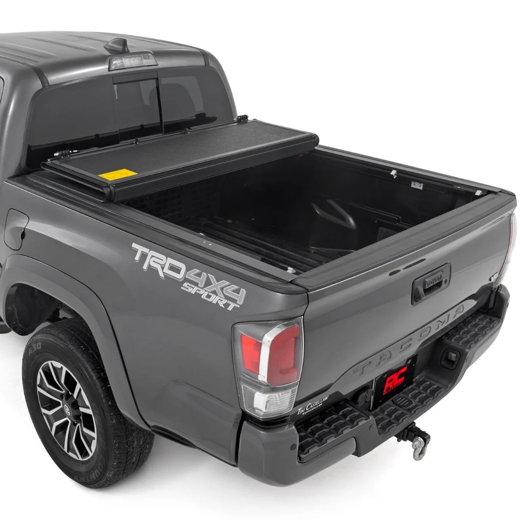 Rough Country Hard Tri-Fold Tonneau Cover for Toyota Tacoma (2016-2023) - Low-Profile Aluminum Truck Bed Cover, Fits 5' Bed (60.