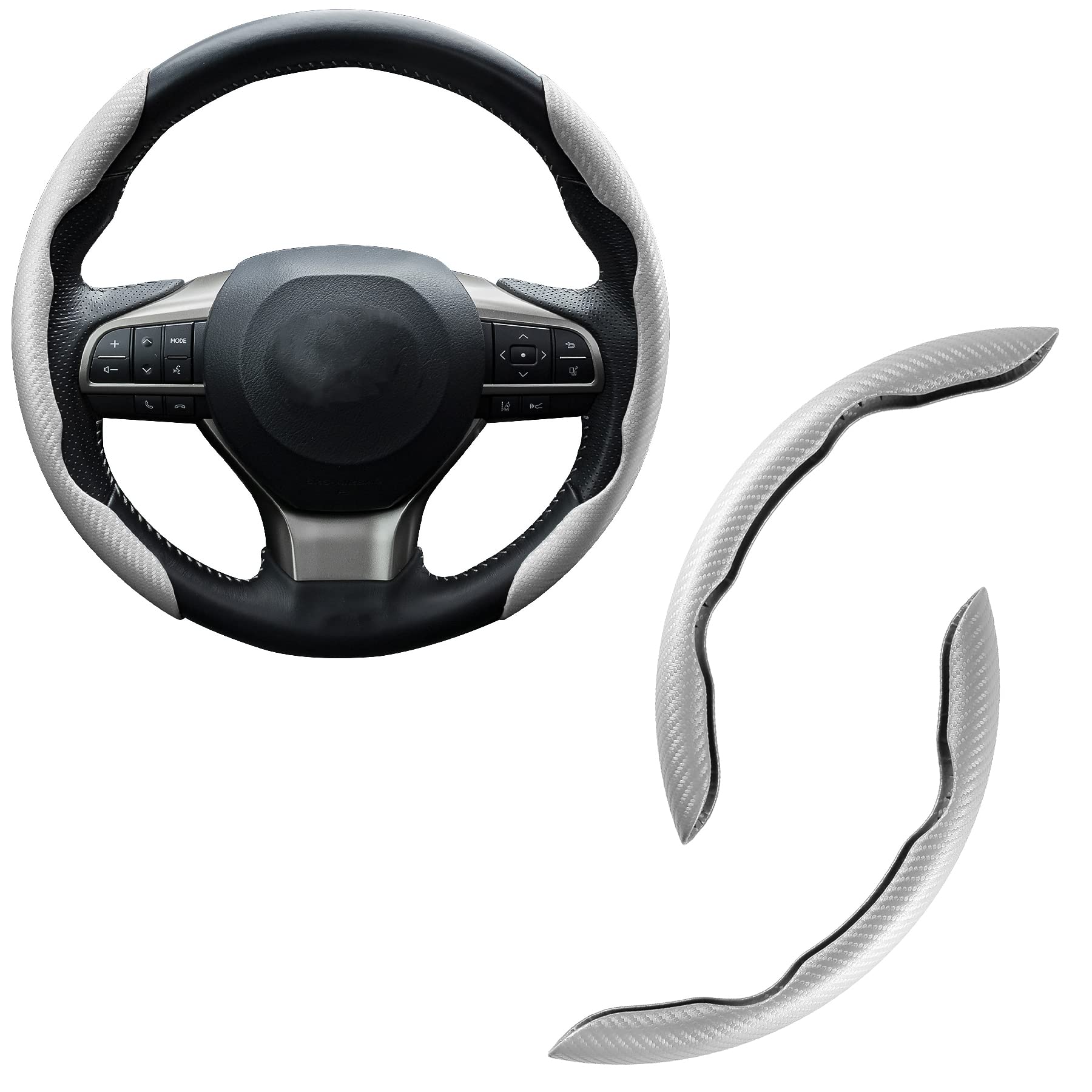 Amiss Car Carbon Fiber Anti-Skid Steering Wheel Cover, Segmented Steering Wheel Protector, Butterfly Cover, Universal 99% Car Wheel Cover Protector For Car Interior Accessories (White)