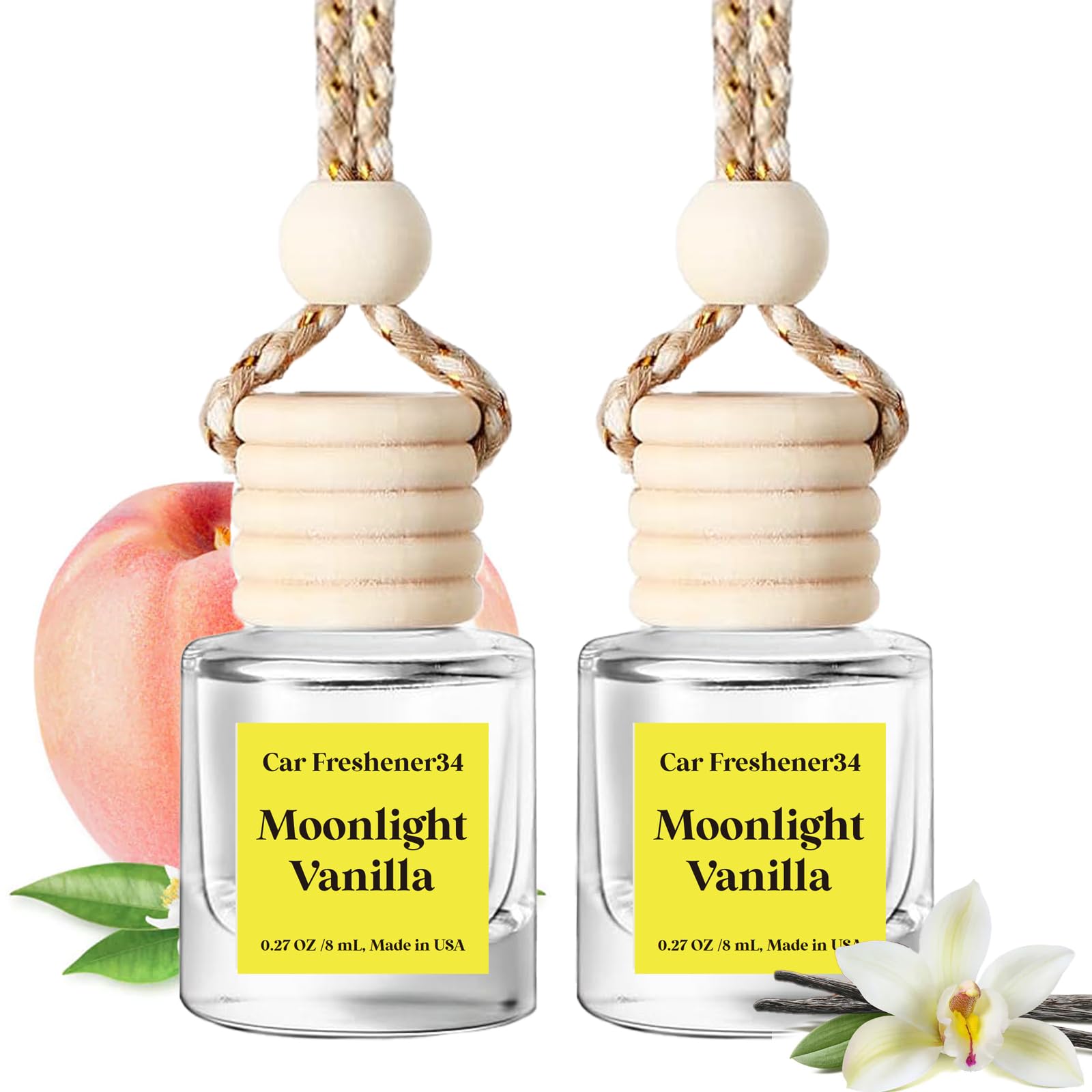 Car Air Freshener Diffuser, Moonlight Vanilla Hanging Car Air Freshener And Essential Oil Diffuser For Car Vent, Essentials For