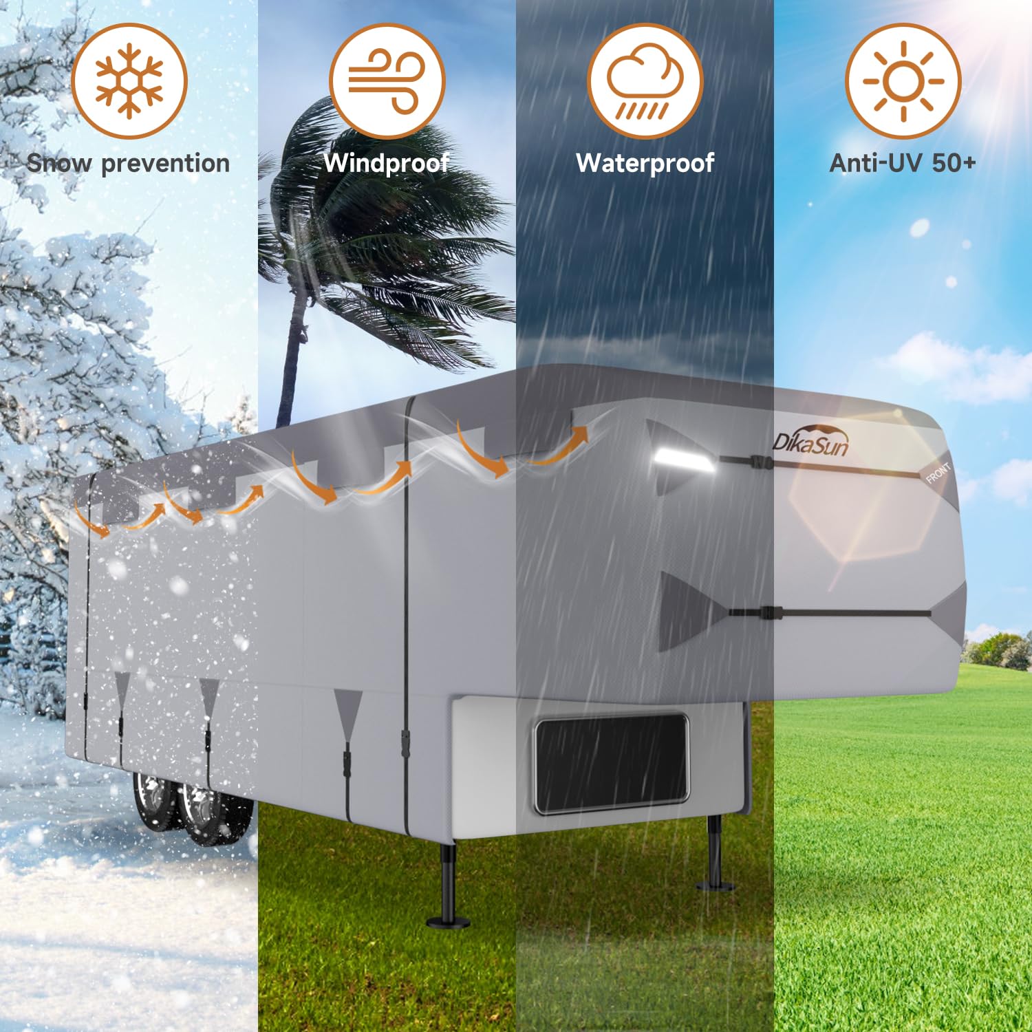 Dikasun Fifth Wheel Rv Cover With 7-Ply Layers,5Th Wheel Camper Cover 34-37Ft Uv Protection Waterproof Windproof And Breathable