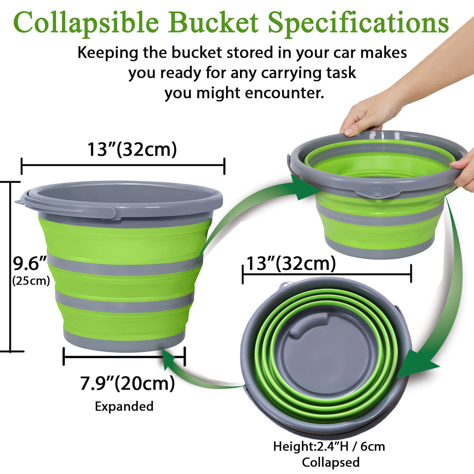Greatcool Collapsible Bucket With 3-In-1 Car Wash Mitt, Coral Velvet + Weave + Chenille Microfiber Glove Sponge, 10L (2.6 Gallon