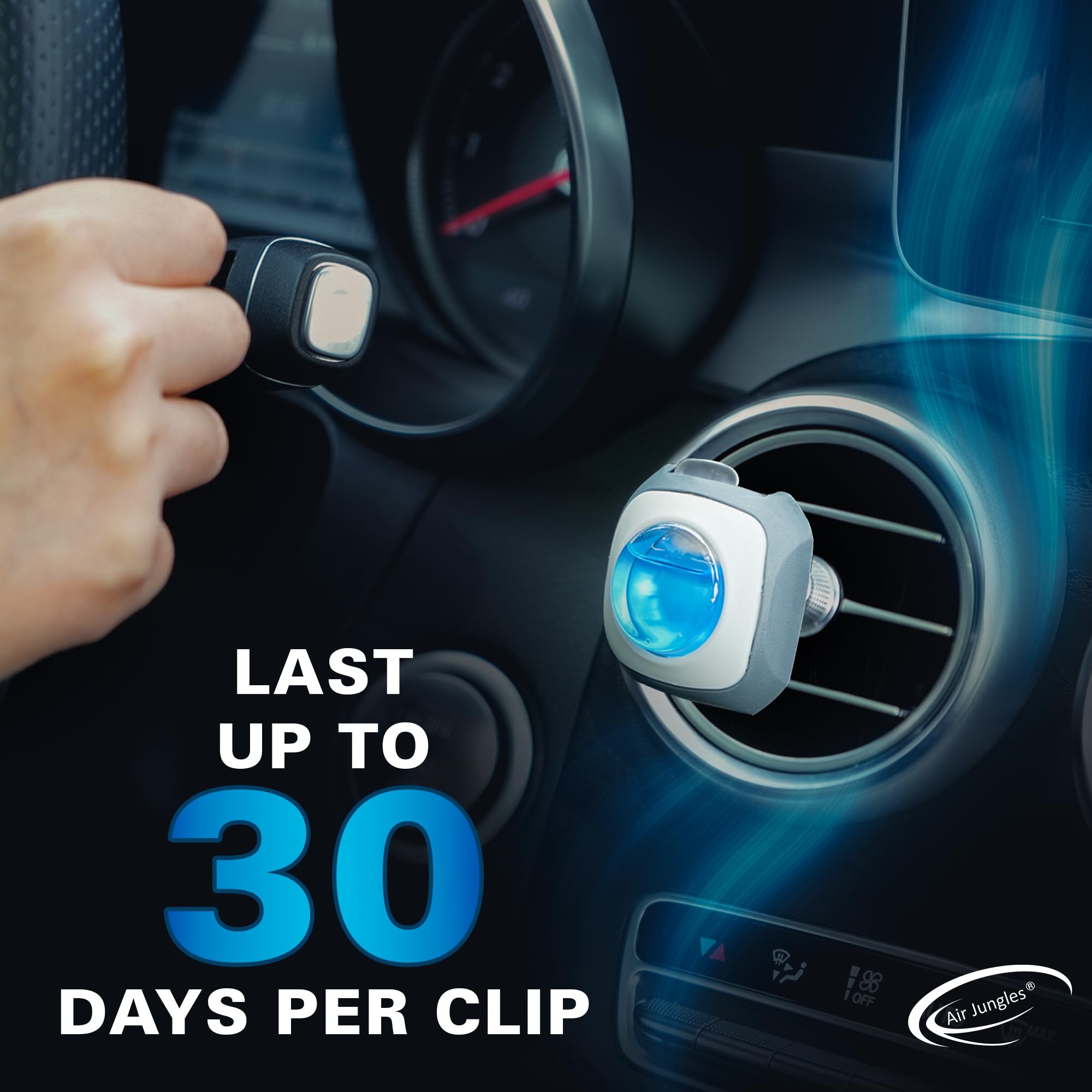 Air Jungles New Car Scent Air Freshener Clip, 6 Vent Clips, Long Lasting Odor Eliminator, Blue Sky, 4ml Each, Up to 180 Days