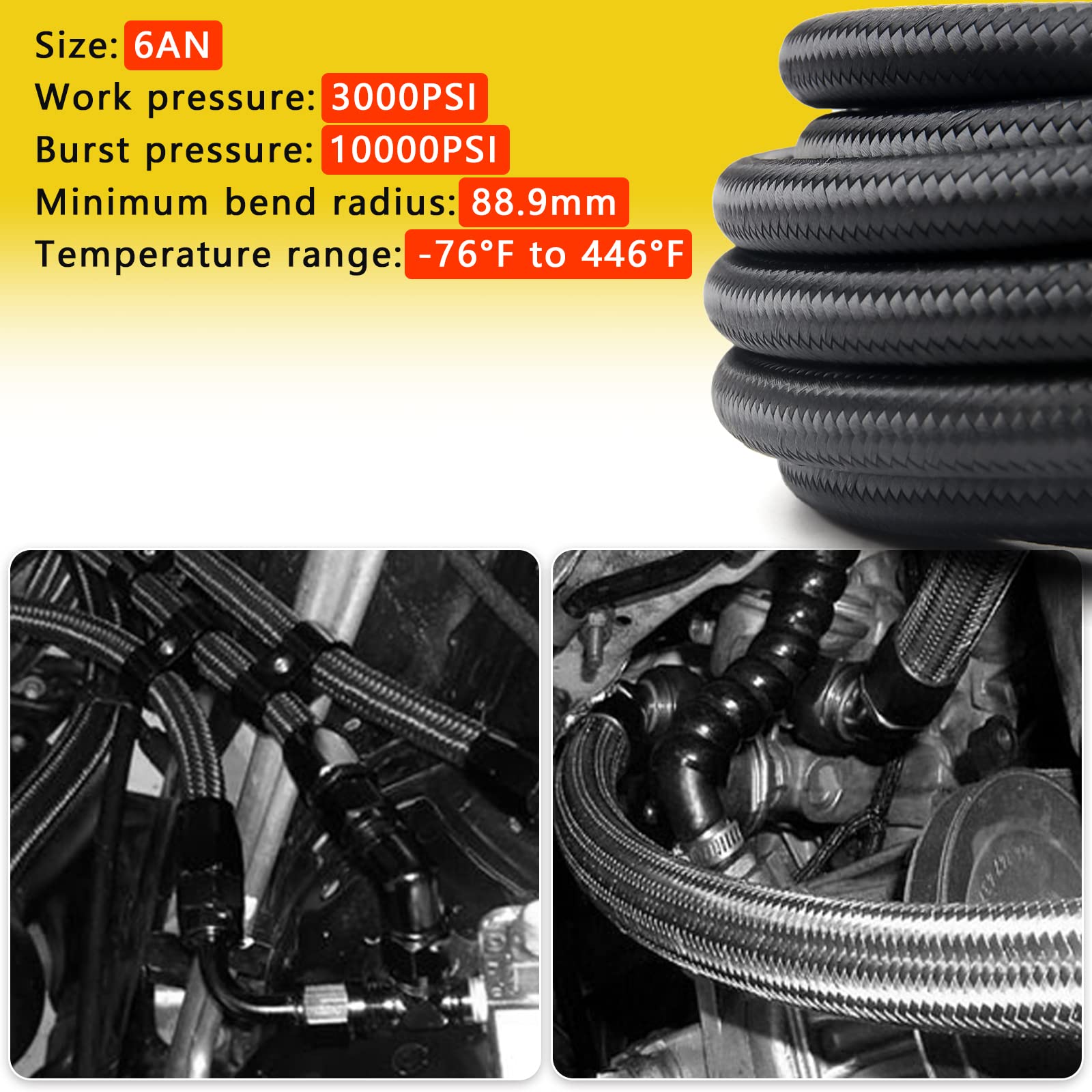 Medoon 6An Ptfe Fuel Line Kit, Nylon Stainless Steel Braided Fuel Hose, Ls Swap Efi E85 Injection Fuel Ptfe Fitting 3/8'' 26Ft