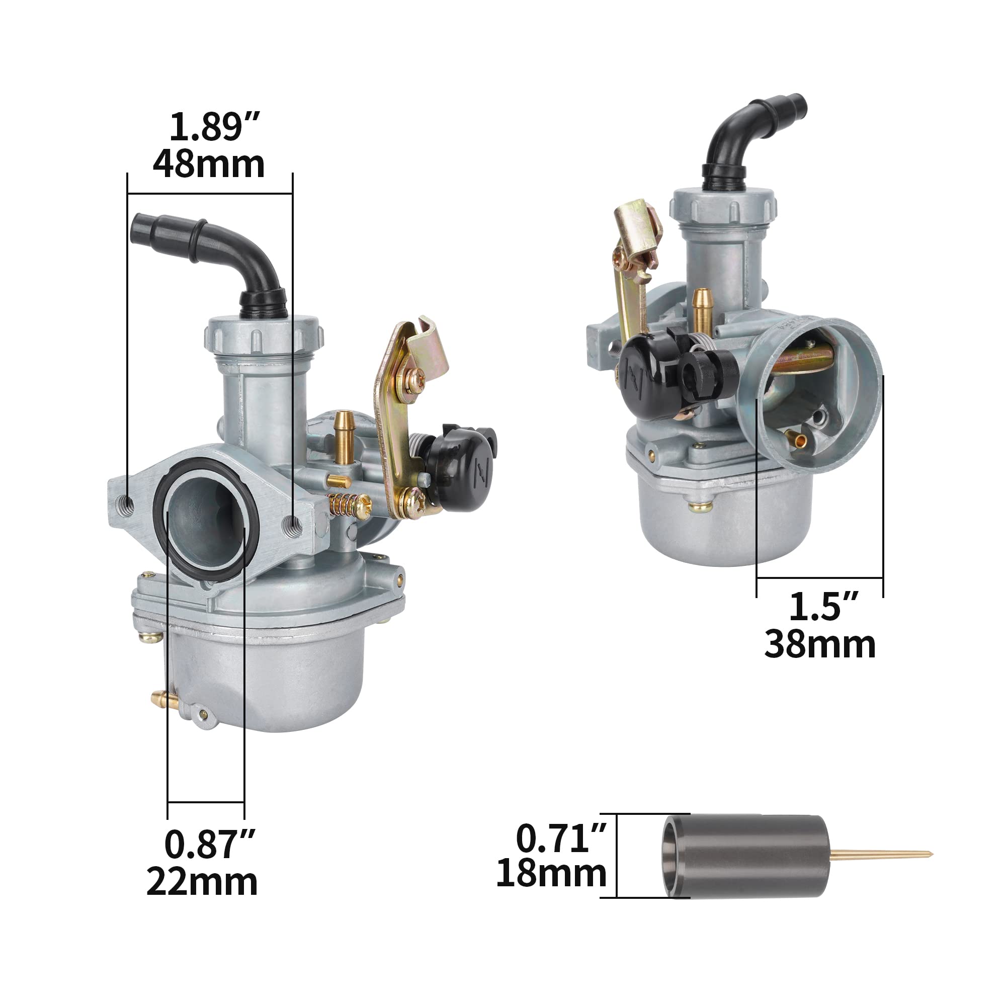 RUTU PZ22 22mm Carburetor with Fuel Filter & Cable Choke for SSR 110cc/125cc, Sunl, Roketa, Taotao, Monkey, Cool
