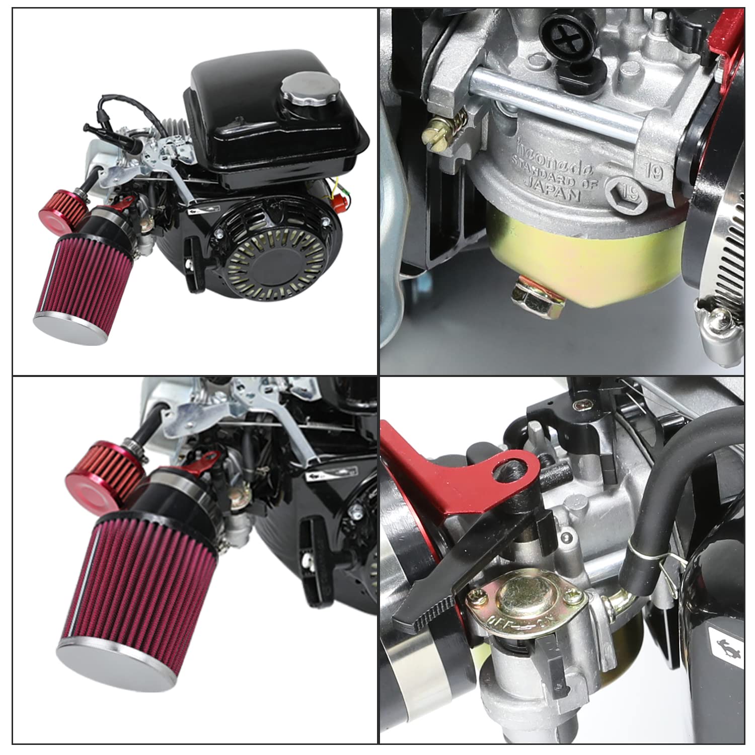 YOXUFA 212cc Carburetor Kit for Predator 212/224cc Mini Bikes, Metal, Red, Model HYQ01-Red