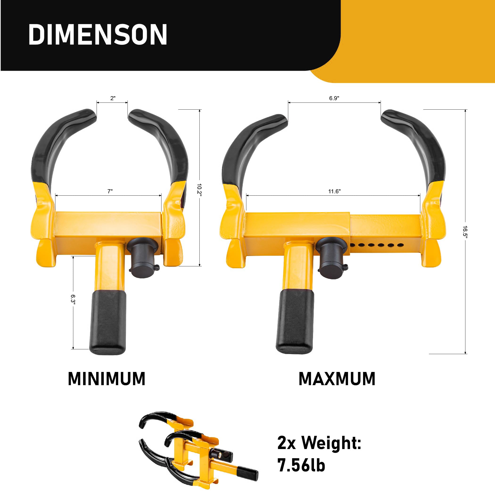 Cartman 2 Packs Heavy Duty Trailer Lock Wheel Clamp, Yellow/Black Universal Security Tire Lock, Adjustable Anti Theft Lock For T