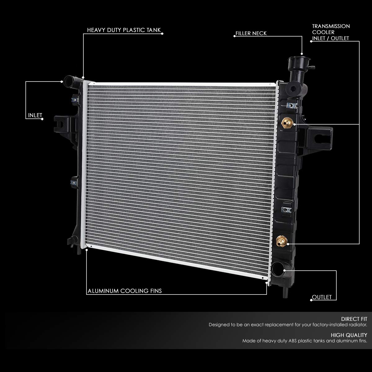 Dna Motoring Oem-Ra-2336 Factory Style Direct Fit Aluminum Core Radiator Compatible With 01-04 Grand Cherokee At, 23-1/8'' W X 2