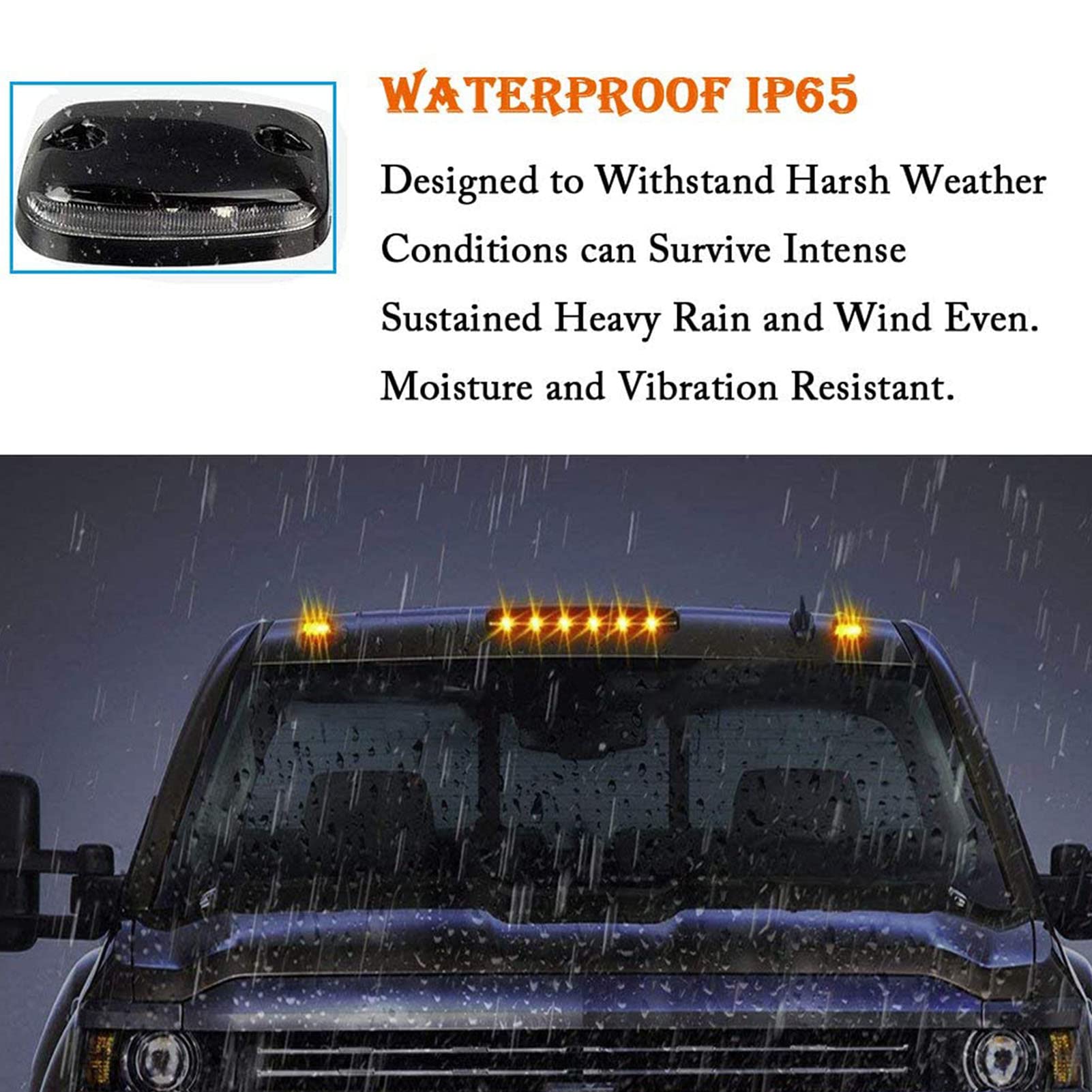 Npauto 3Pcs Silverado Cab Lights Amber 12 Led Clear Lens Cab Marker Roof Top Clearance Lights Running Light Assembly Replacement