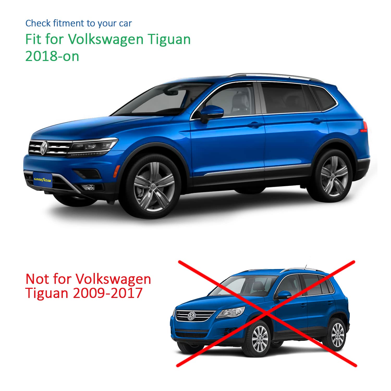 Goodyear Shatterproof In-Channel Window Deflectors For Volkswagen Tiguan 2018-2024, Rain Guards, Window Visors For Cars, Vent Deflector, Car Accessories, 4 Pcs - Gy003448Lp