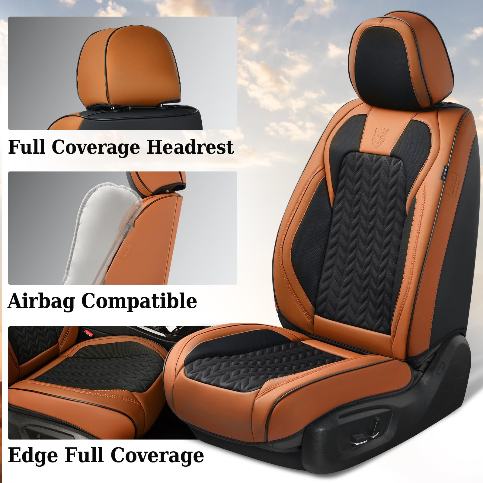 Coverado Seat Covers Full Set, 5 Seats Car Seat Cover, Front And Back Seat Covers For Cars, Breathable Faux Leather Car Seat Cus