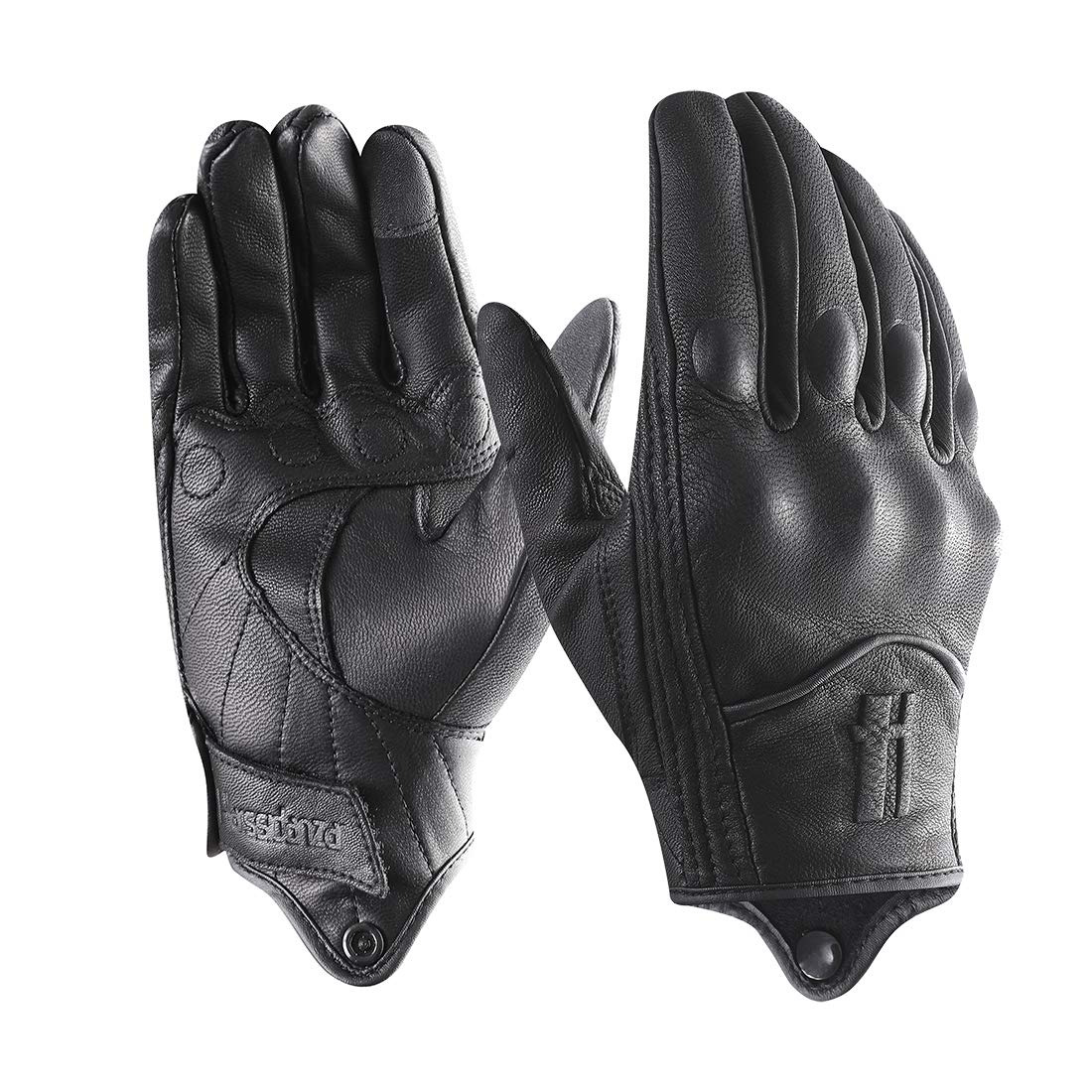 Harssidanzar Motorcycle Gloves For Men,Leather Touch Screen Riding Driving Gloves Gm028,Black,Size L