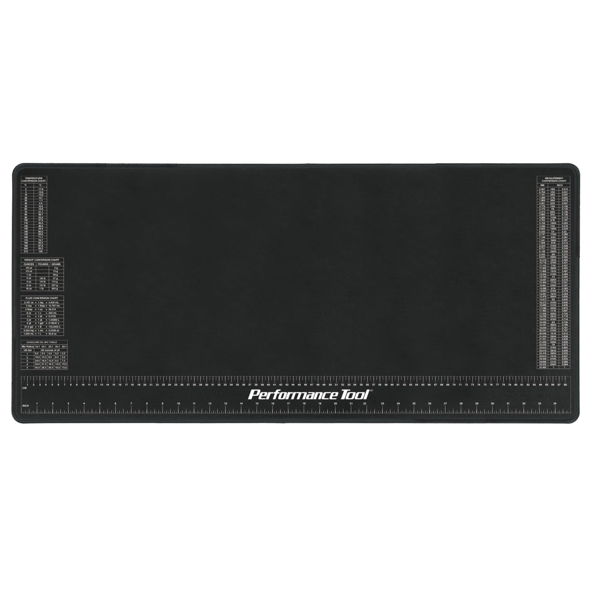 Performance Tool W88977 Neoprene Mat With Ruler And Reference Charts, Chemical Resistant, 16-Inch X 35.75-Inch, Protects Work Surface From Solvents And Oils
