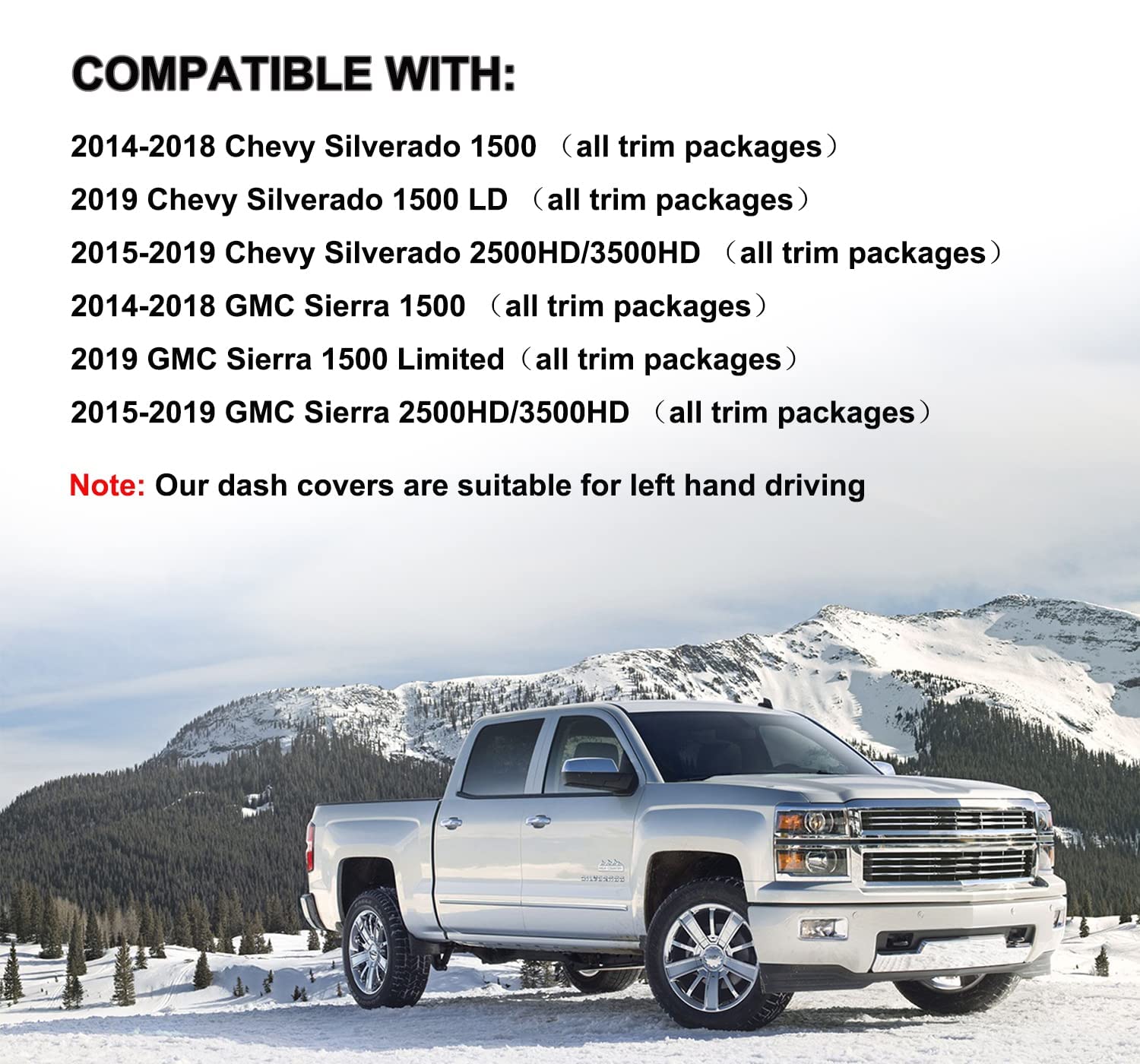 Yiz Dash Cover for Chevy Silverado/GMC Sierra 2014-2019, Standard Fit, Polyester, 14-18 Brown, Model Y32
