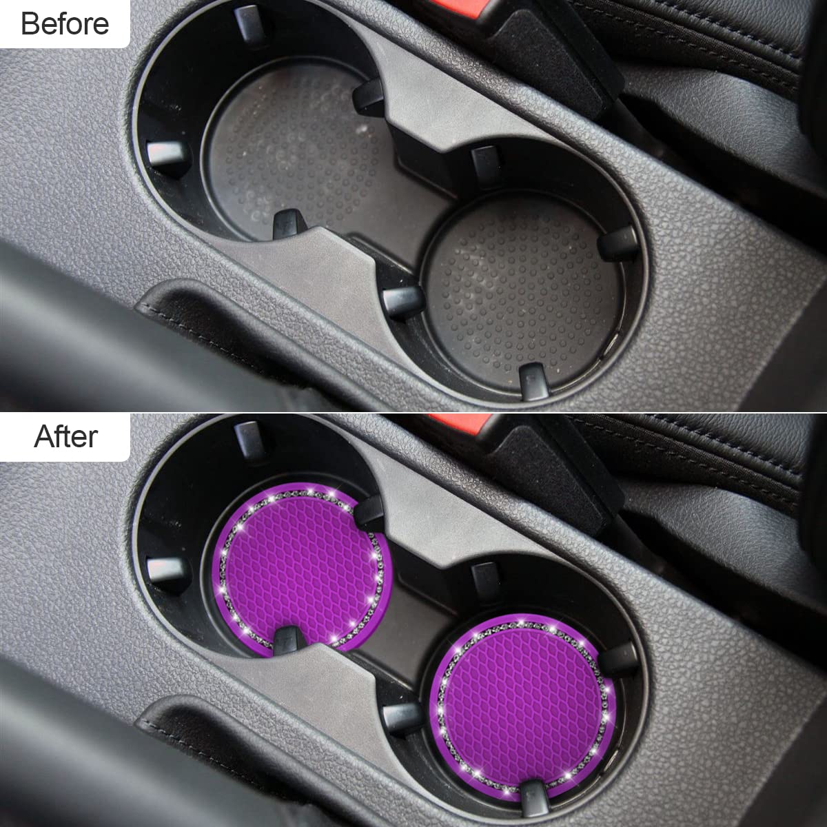 2 Pack Car Bling Cup Holder Coaster, 2.75 Inch Crystal Rhinestone Car Cup Holder Insert Coaster,Universal For Cars, Vehicles, Suvs, Car Interior Accessories For Women And Men (Purple)