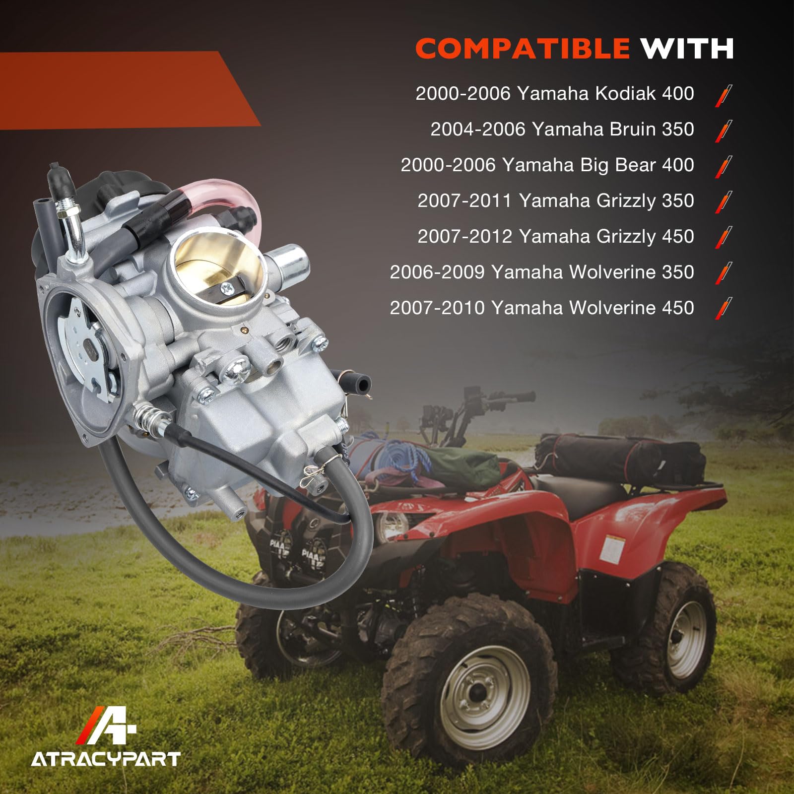 Carburetor Compatible With Yamaha Bruin Big Bear Wolverine Kodiak Grizzly 250 350 400 450 Yfm 4X4 Atv Intake Boot Joint And Thro