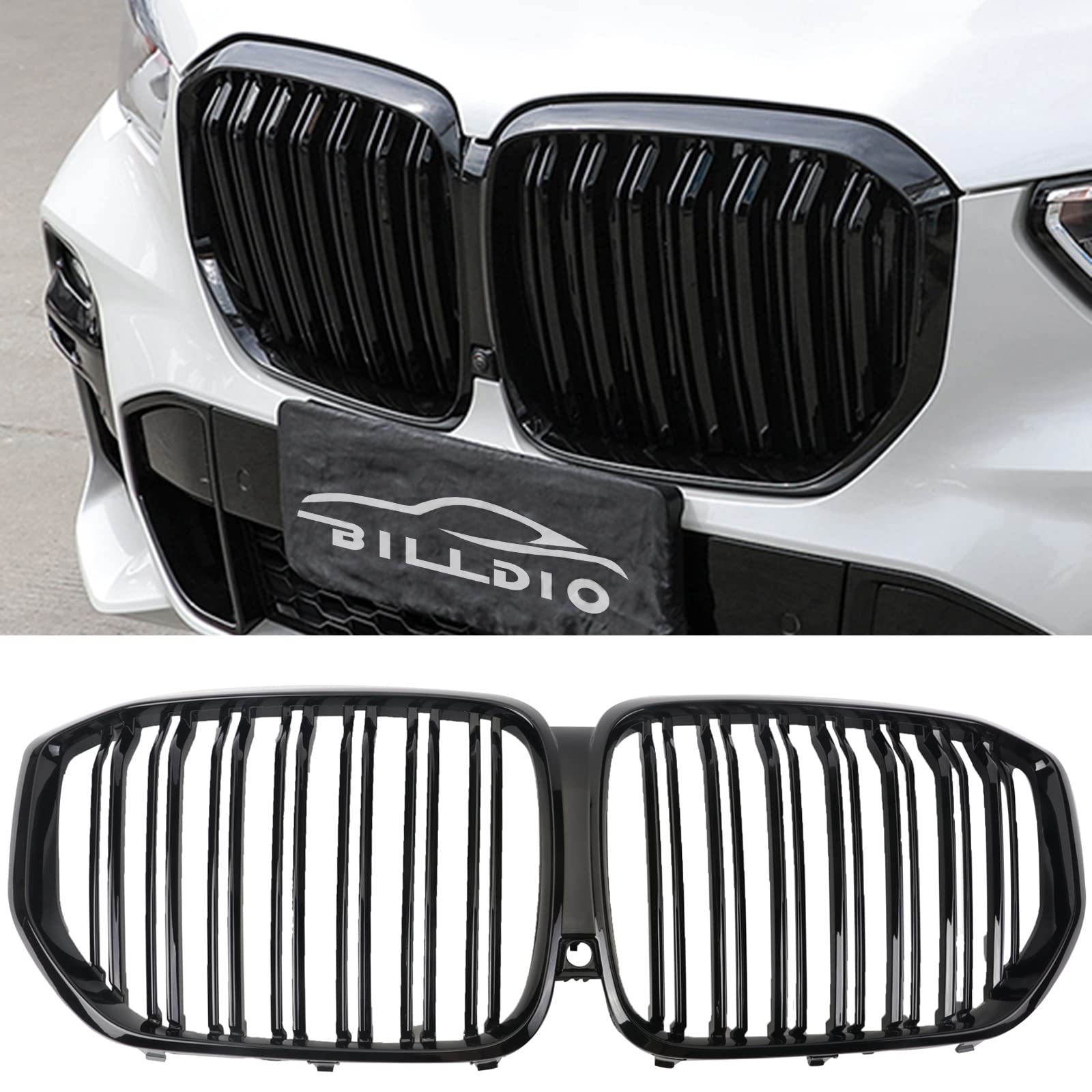 BILLDIO G05 Grill,Front Bumper Kidney Grille Compatible with 2019 2020 2021 2022 2023 X5 G05(ABS Gloss Black Kidney Grille,Doubl