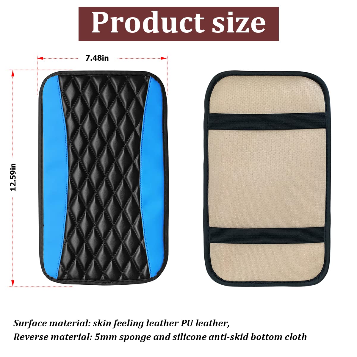 Car Center Console Cushion Pad, Universal Leather Waterproof Armrest Seat Box Cover Protector,Comfortable Car Decor Accessories Fit For Most Cars, Vehicles, Suvs (Blue)