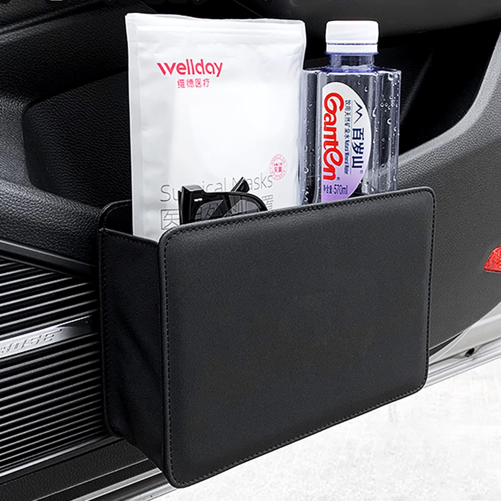 Accmor Car Trash Can, Leather Vehicle Trash Bin Car Dustbin Garbage Organizer Holder With One Roll Trash Bag, Foldable Hanging M
