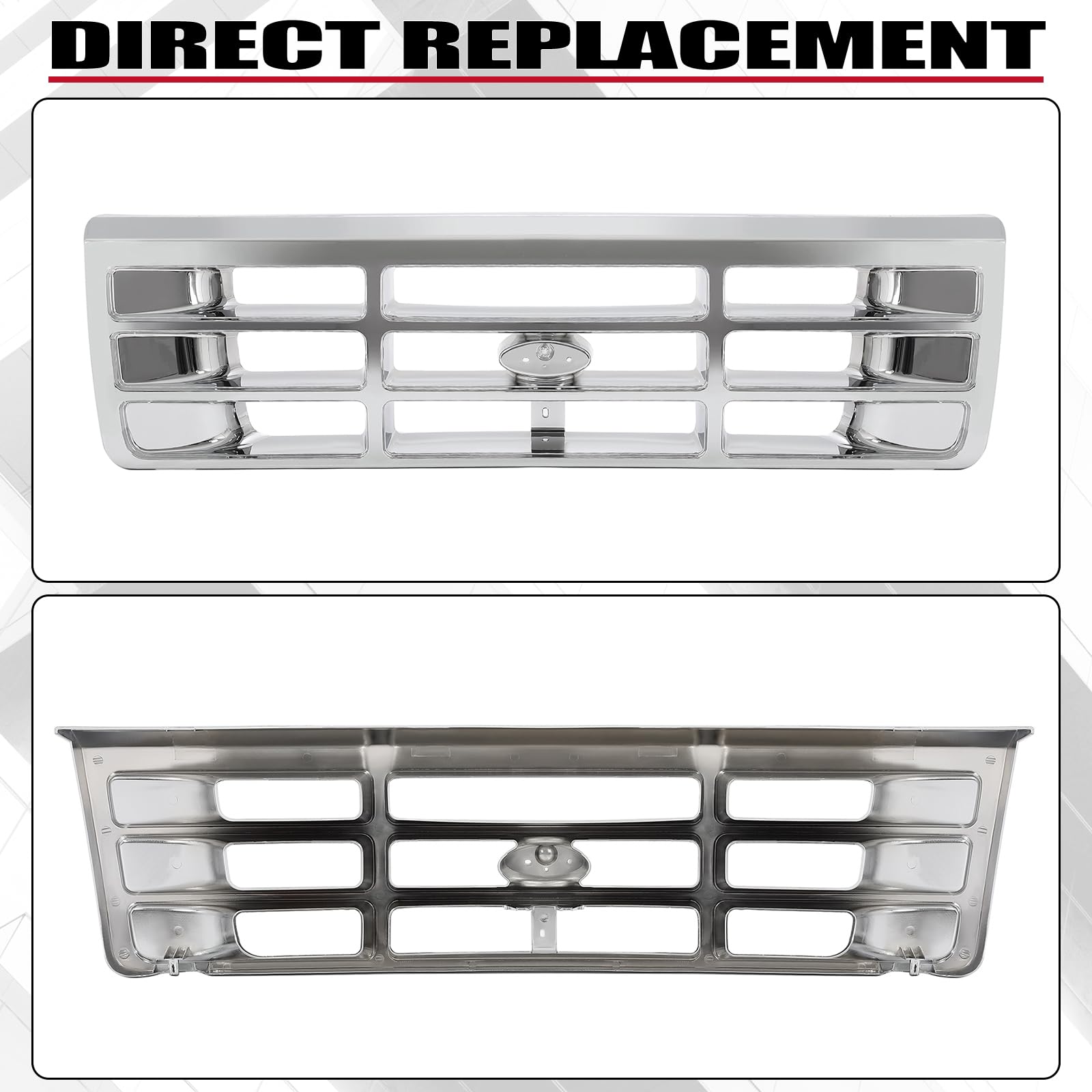 HECASA Front Grille Grill for 1992-1997 Ford Bronco/F-150/F-250/F-350, Chrome Silvery, Model CB-2017, Durable ABS Material