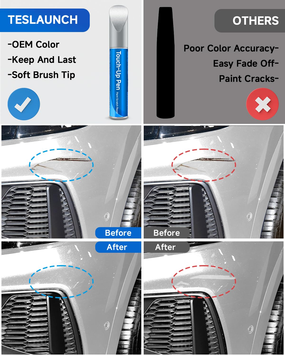 TESLAUNCH Touch Up Paint Pen for Audi - LY9C Ibis White, 0.14 Fl Oz, Exact Match Scratch Repair