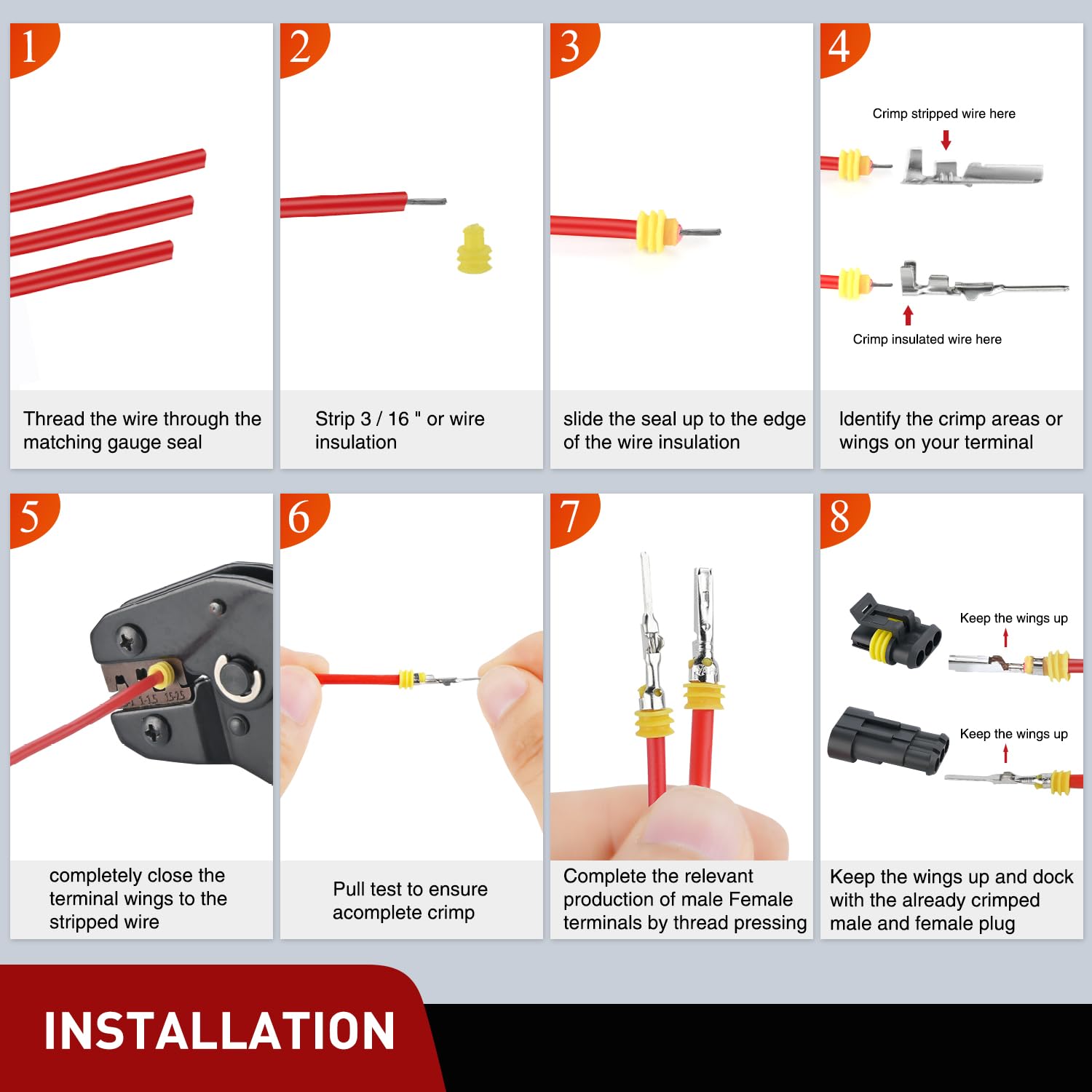 Nilight 280Pcs 3 Pin Electrical Connector Plug Male Female Terminal Wire Waterproof Connectors 3 Way Automotive Connect Set For