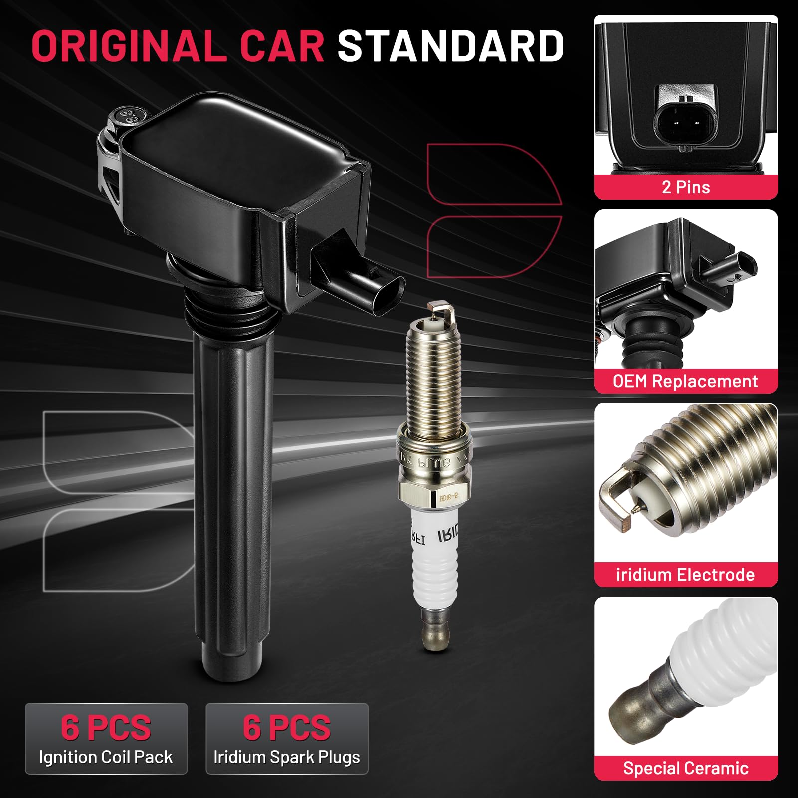 BDFHYK Ignition Coil Pack UF648 and Iridium Spark Plugs 97390 Compatible with Chrysler 200 300 Dodge Challenger Avenger Jeep Gra