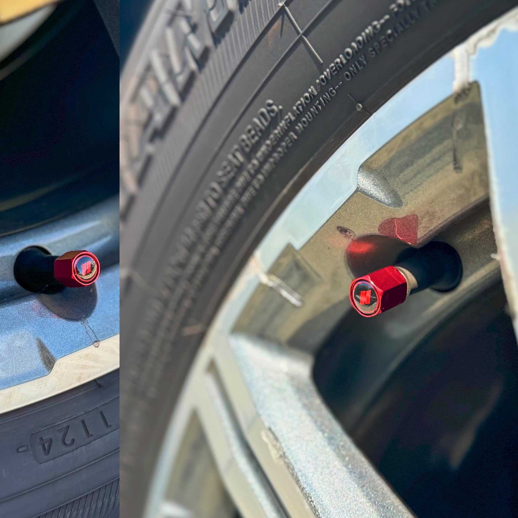 Tactilian Red Tire Valve Stem Caps For Dodge Tire Valve 4 Pack | Leakproof Aluminum Tire Valve Caps With Rubber O-Ring Compatibl
