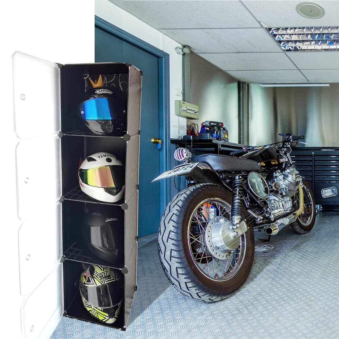 LIZIPAI Motorcycle Helmet Storage Rack - Organize Display Cabinet for Football, Bike, Baseball Helmets - Medium - Black - Model HR001