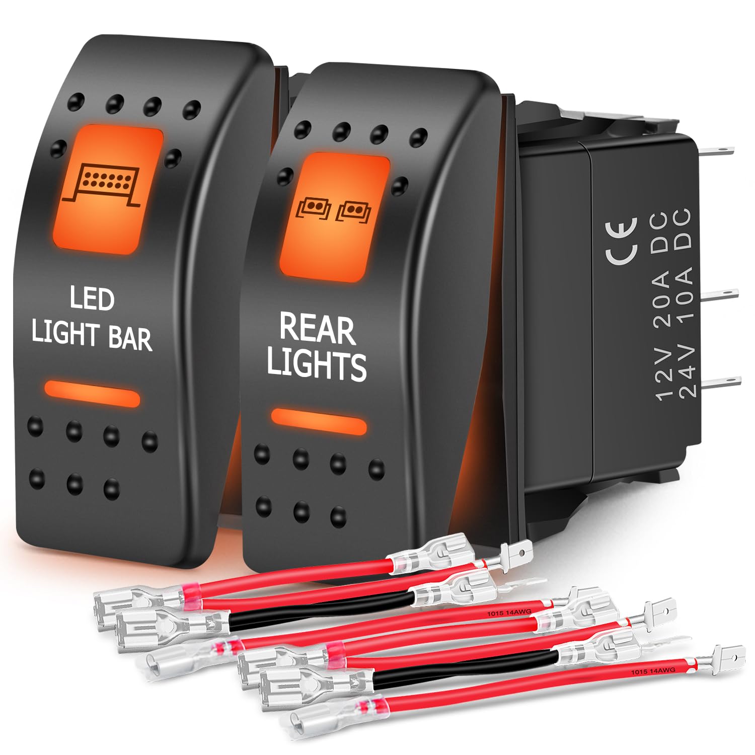 Nilight 2 Pack Utv Rear Lights Switch Led Light Bar On Off 5 Pin Spst Switches With Orange Backlit 12V 24V Toggle Jumper Wires S