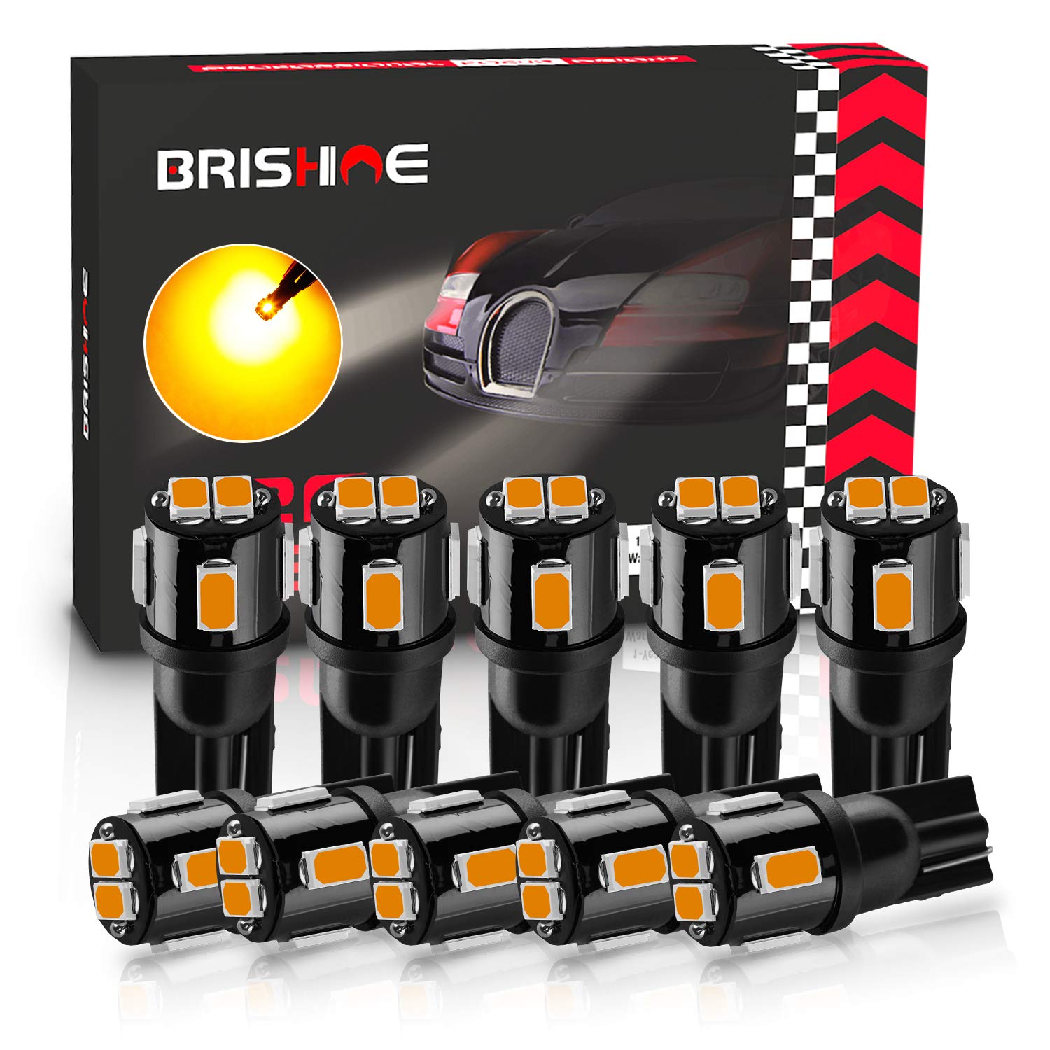 Brishine 194 Led Bulbs Extremely Bright Amber Yellow 5630 Chipsets 168 2825 175 T10 W5W Led Replacement Bulbs For Car Interior M