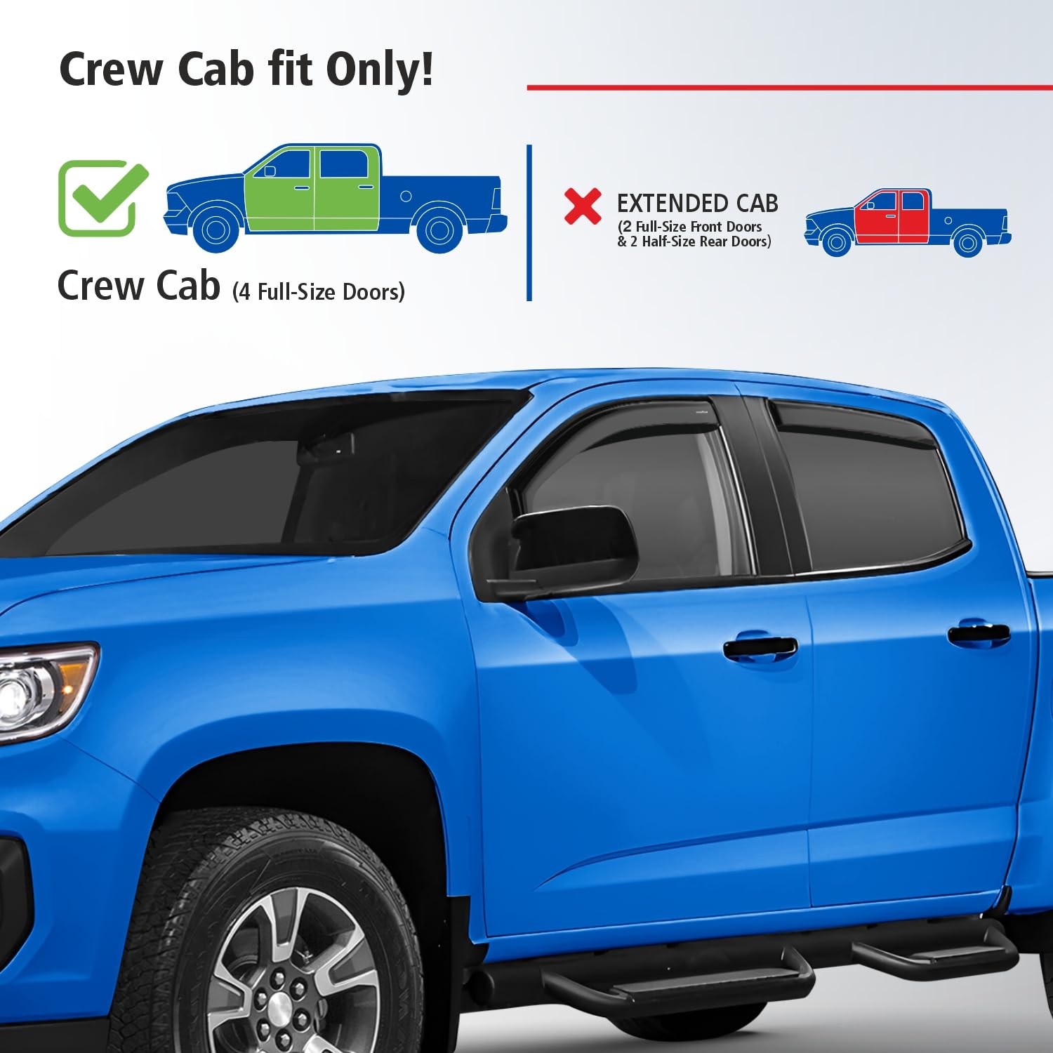 Goodyear Shatterproof In-Channel Window Deflectors For Trucks Chevrolet (Chevy) Colorado/Gmc Canyon 2015-2022 Crew Cab, Rain Gua