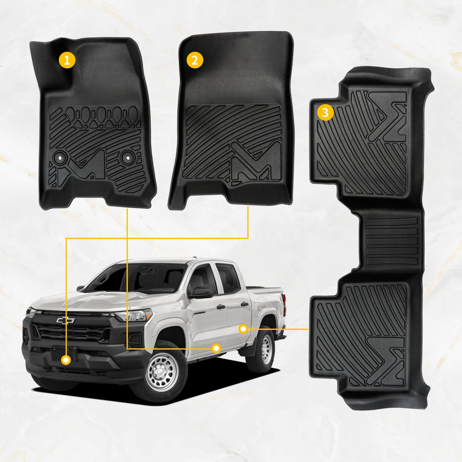 Tpe Automotive Floor Mats Custom For 2023-2025 Chevy Colorado & Gmc Canyon Crew Cab, All Weather Cover Protection Waterproof Bla