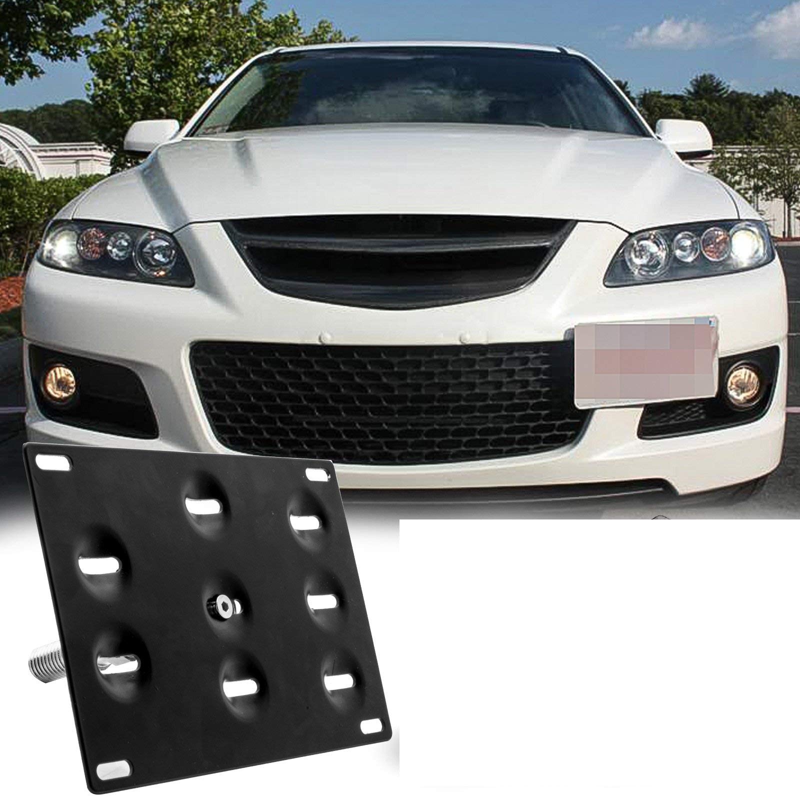 Xotic Tech Tow Hook License Plate Screw On Mount Bracket Compatible With Mazdaspeed 6 2006 2007 (Black)