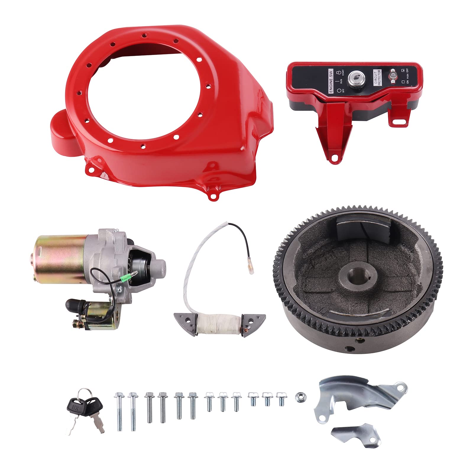 MOFANS Electric Starter Motor Kit Fit for GX200 6.5HP GX160 5.5HP Engines Starter with Solenoid Flywheel with Ring Gear Key Swit