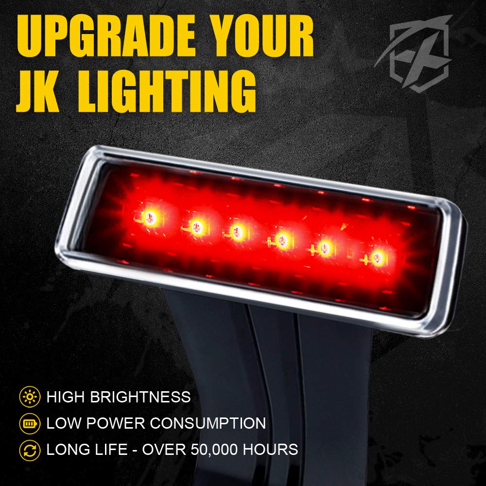 Xprite Led Third Brake Lights W/Clear Lens High Mount Stop Tail Light Compatible With 2007-2018 Jeep Wrangler Jk