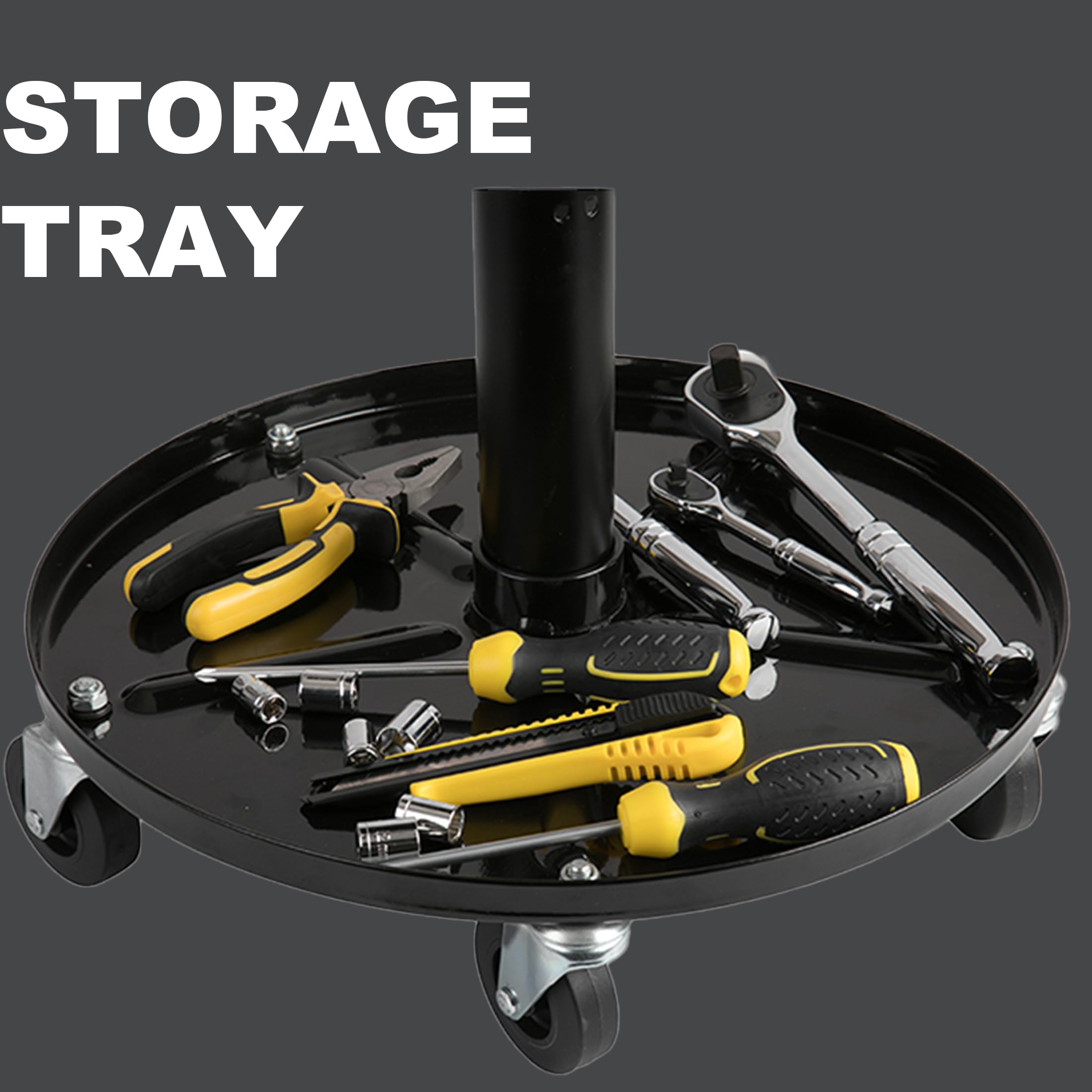 Aain Lt2A Heavy-Duty Adjustable Mechanic'S Roller Seat Adjustable Rolling Stool With Wheels & Tool Tray Black