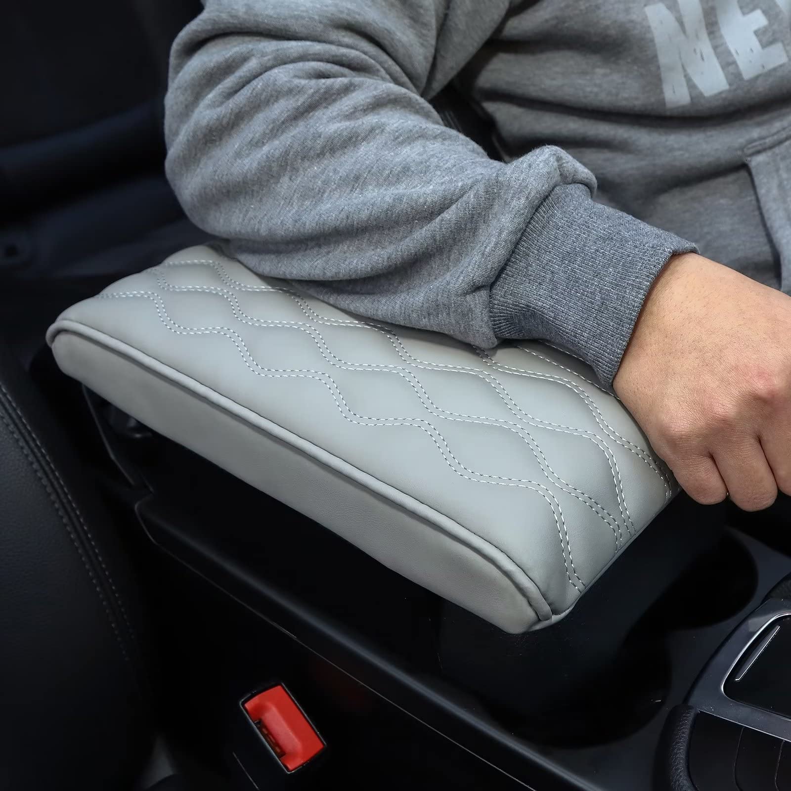 Qzhiren Car Center Console Cover-Armrest Box Mat,Memory Foam Leather Arm Rest Covering Car, Arm Rest Cushion For Suv/Truck/Vehicle(Gray)