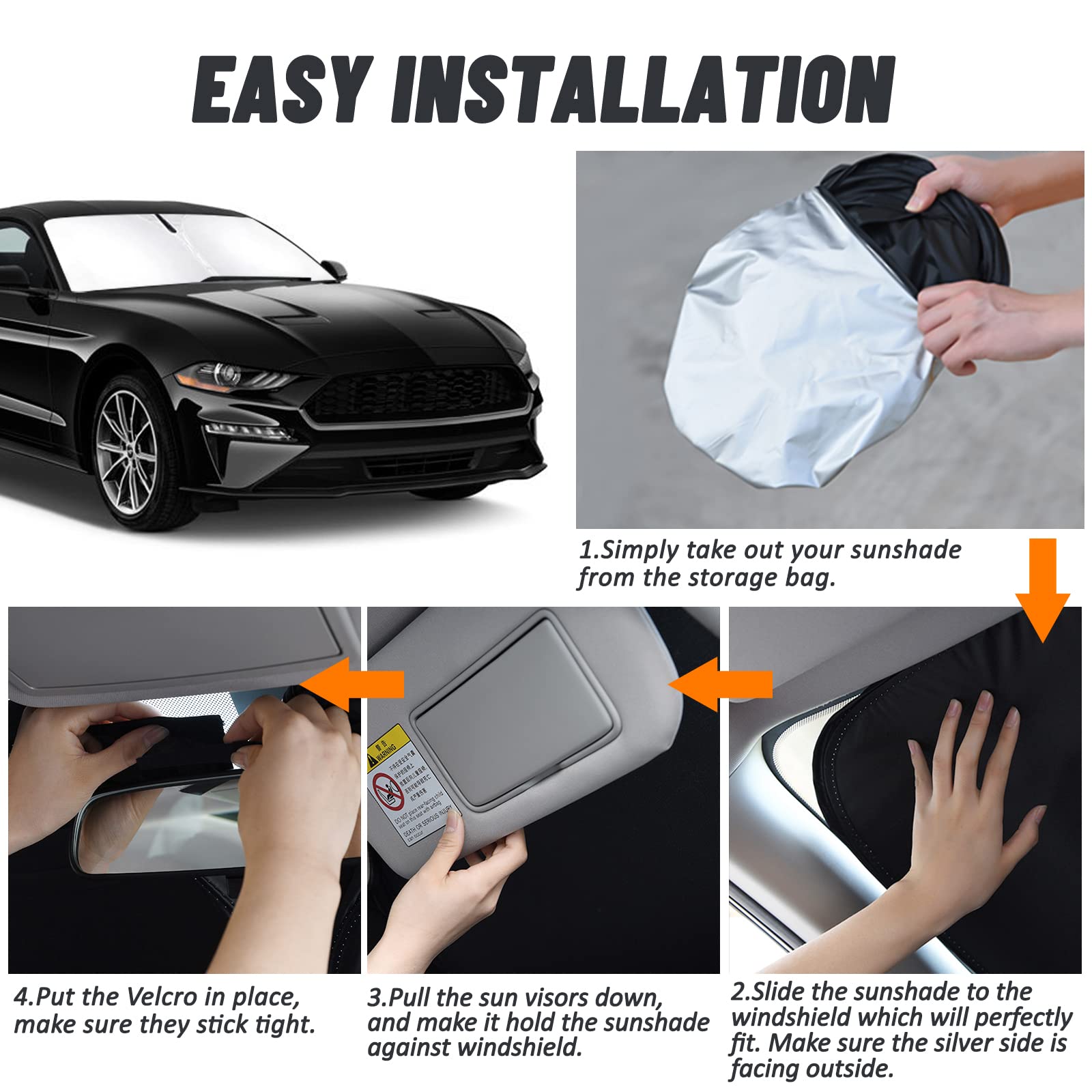D-Lumina Windshield Sun Shade For 2015-2025 Fo-Rd Mustang Accessories (Not For Fo-Rd Mustang Mach-E), Front Window Sunshade Sun